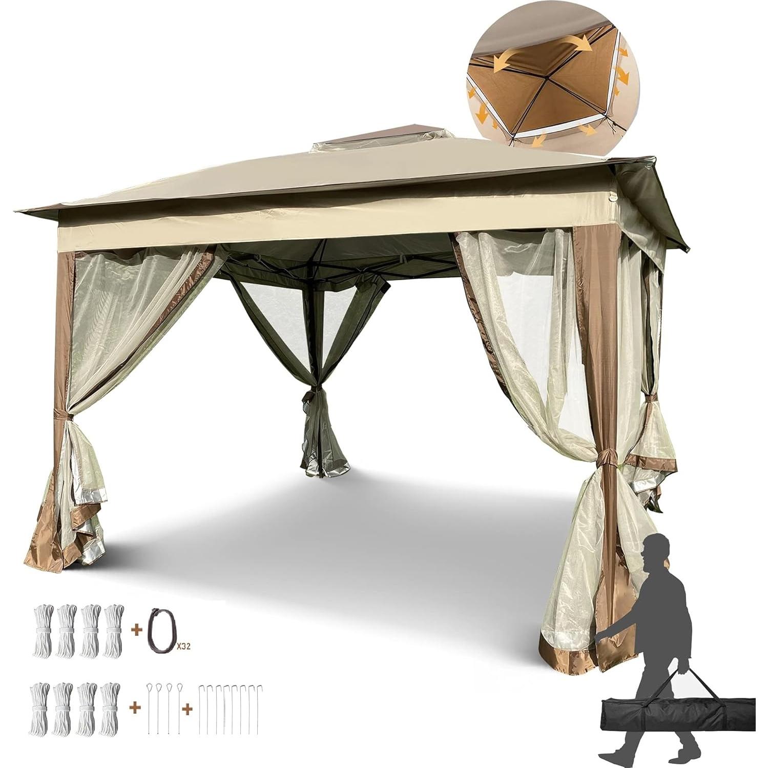 Gazebo Plegable CNchef 3.35x3.35m con Malla Desmontable