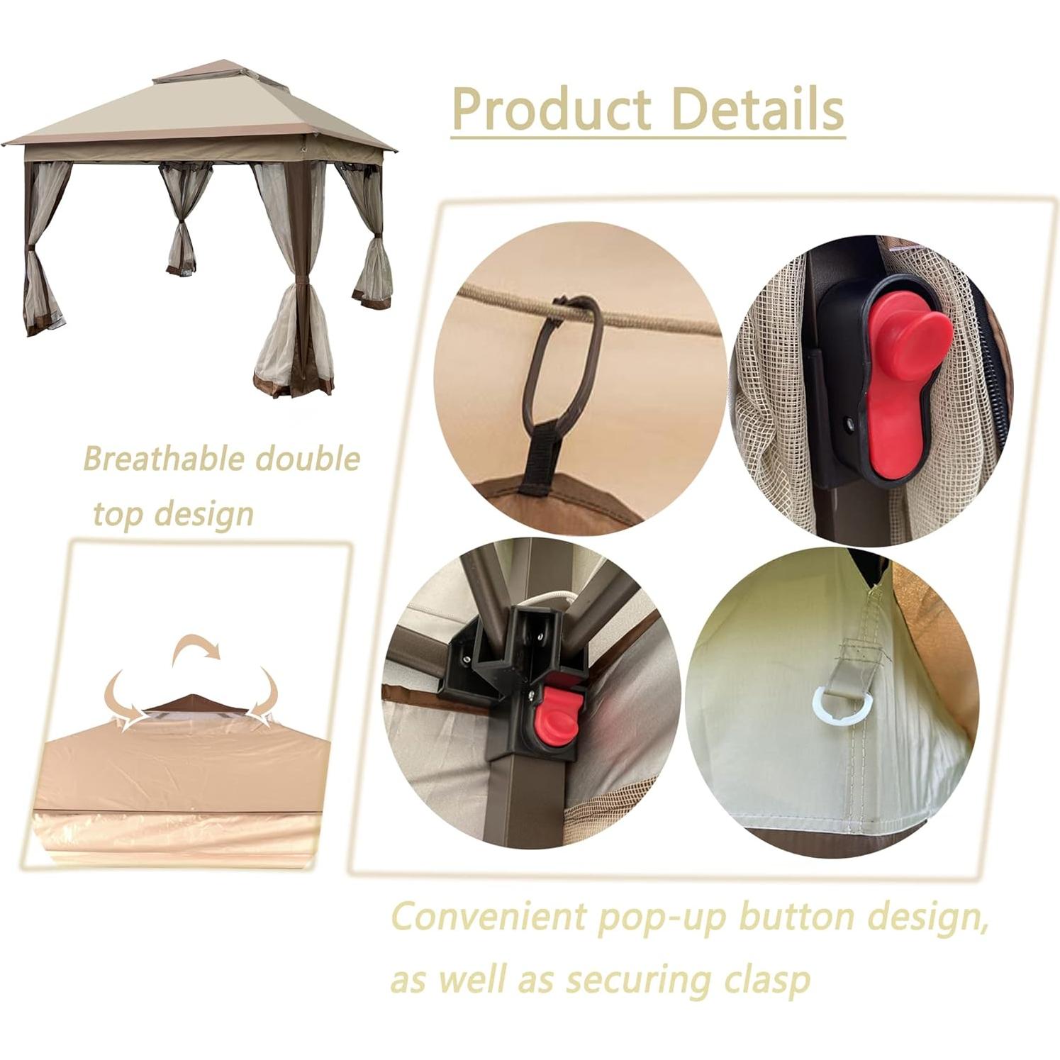 Gazebo Plegable CNchef 3.35x3.35m con Malla Desmontable