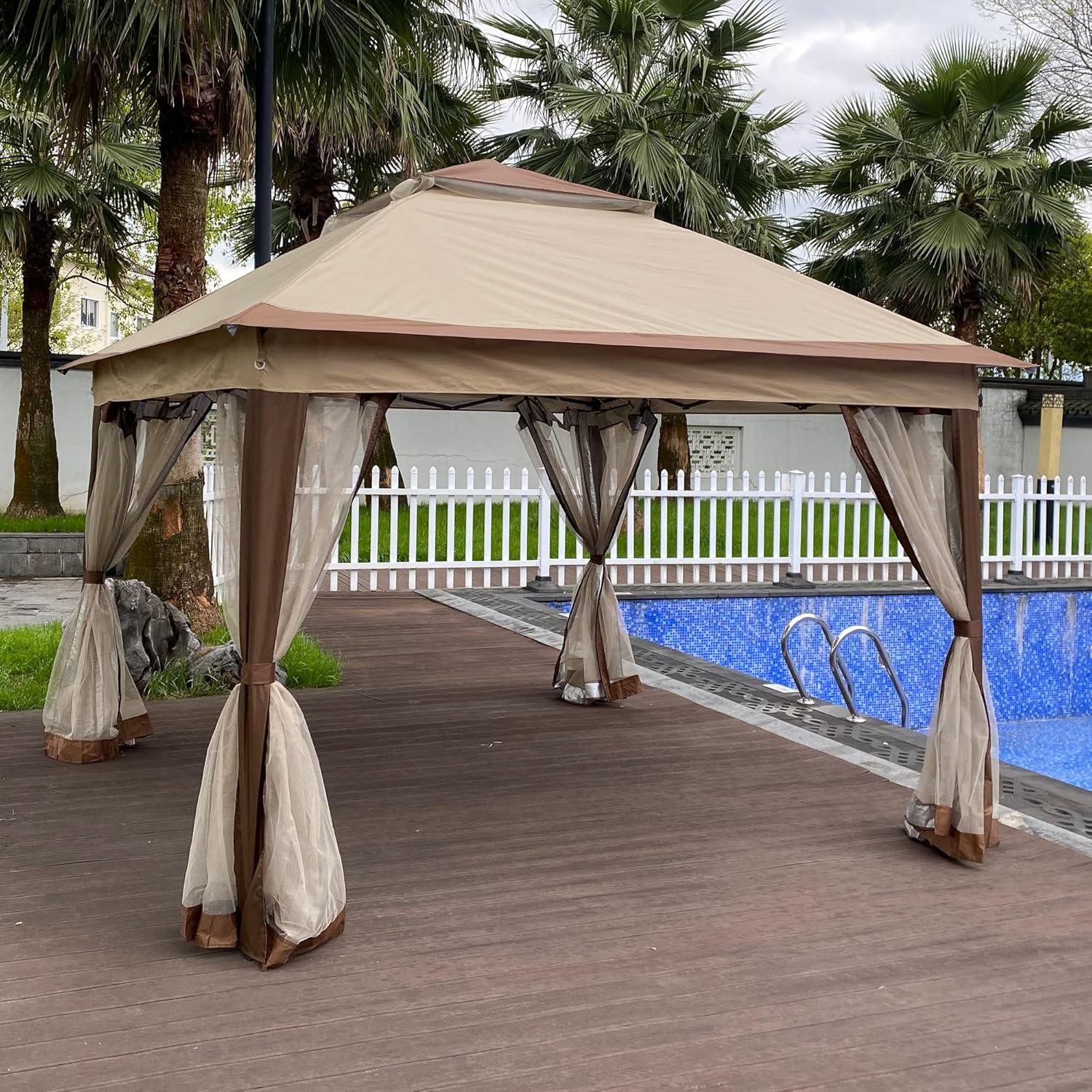 Gazebo Plegable CNchef 3.35x3.35m con Malla Desmontable