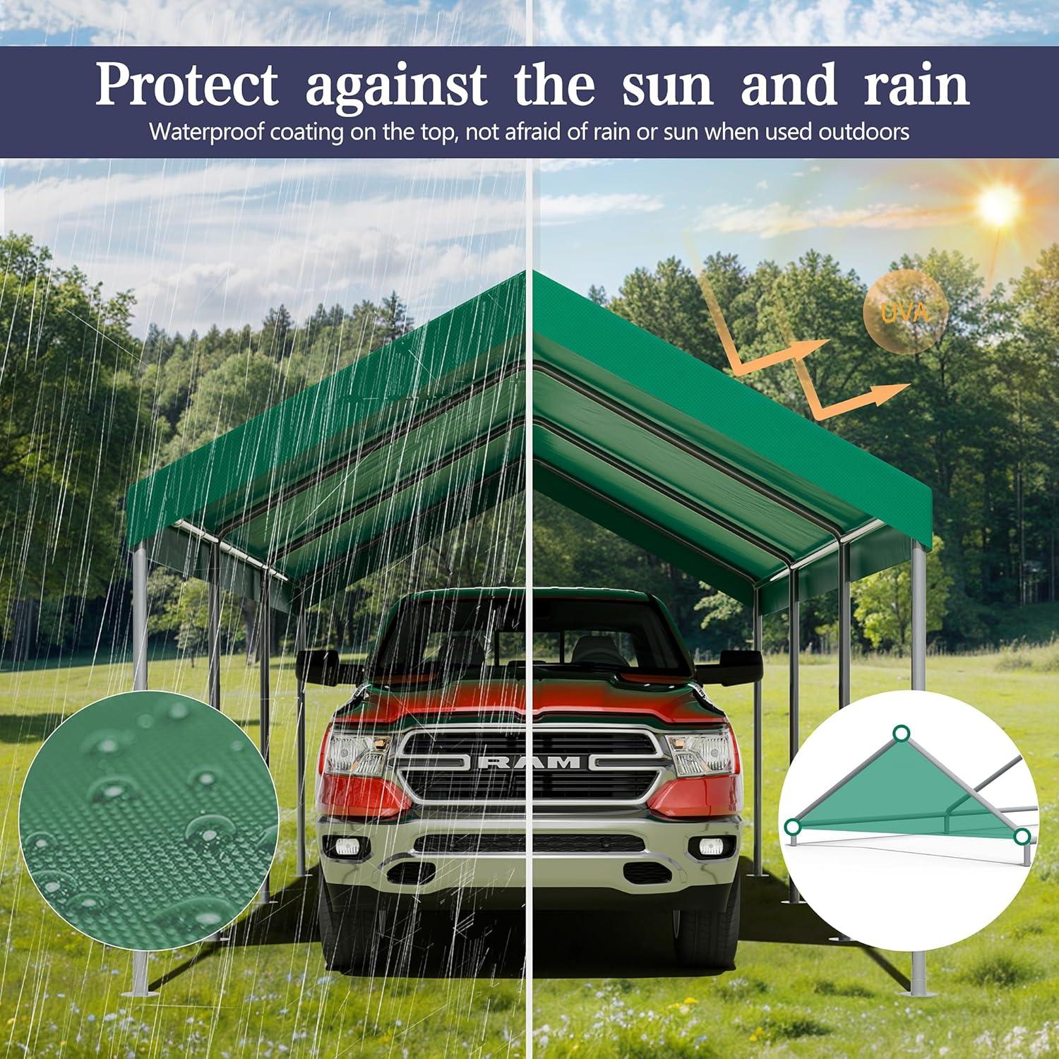 Carport Canopy JYQAQA 3.05x6.1m Estructura Acero Verde Básico