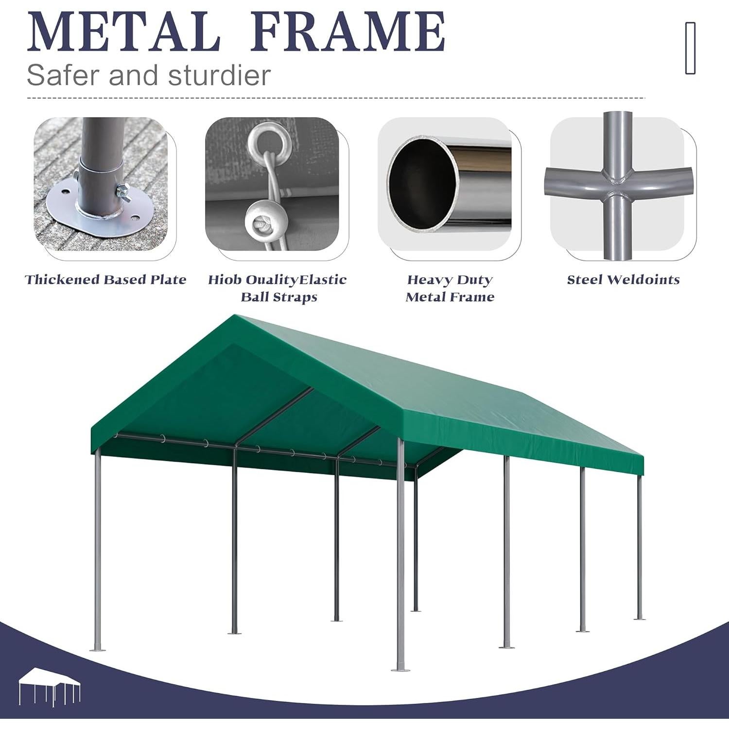 Carport Canopy JYQAQA 3.05x6.1m Estructura Acero Verde Básico