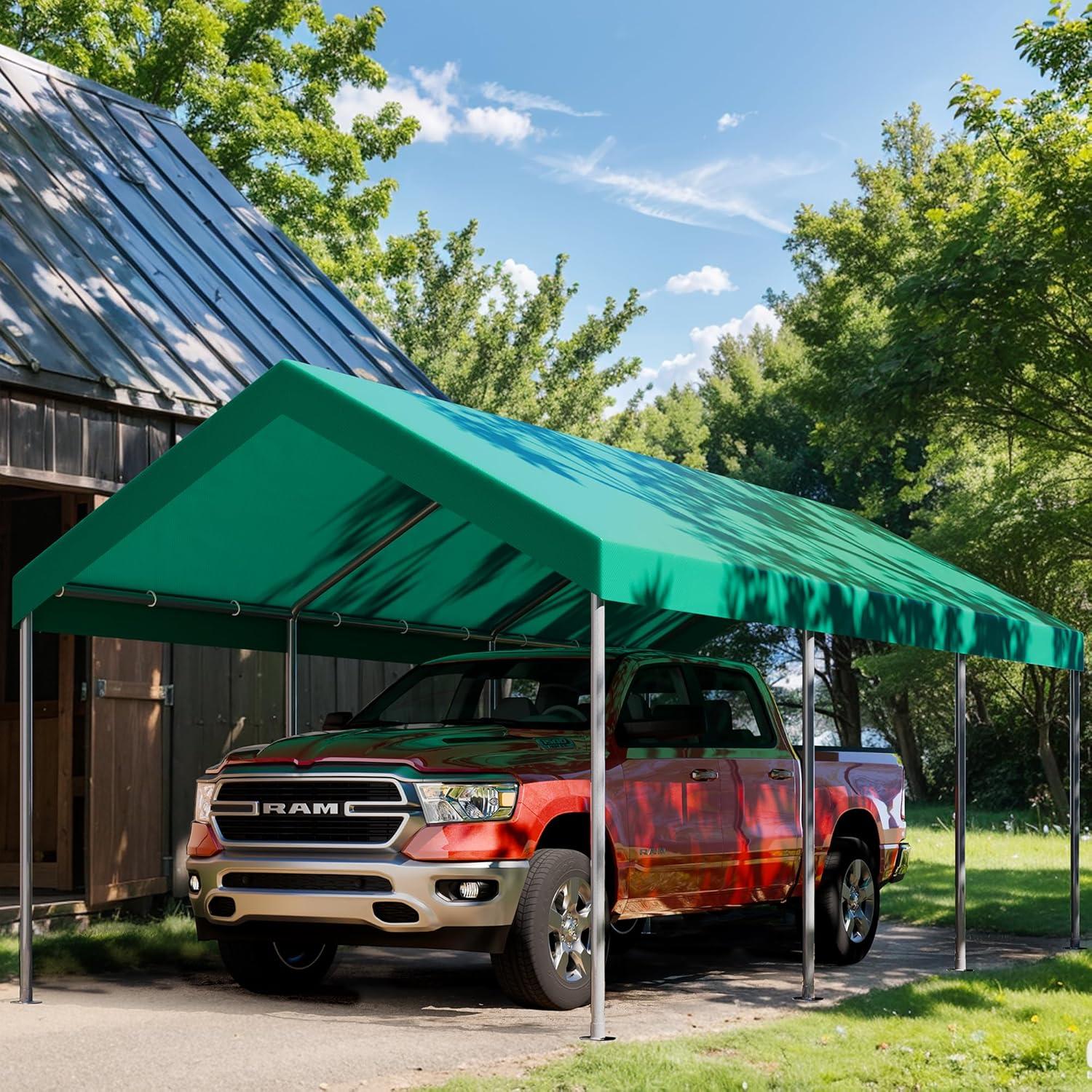 Carport Canopy JYQAQA 3.05x6.1m Estructura Acero Verde Básico