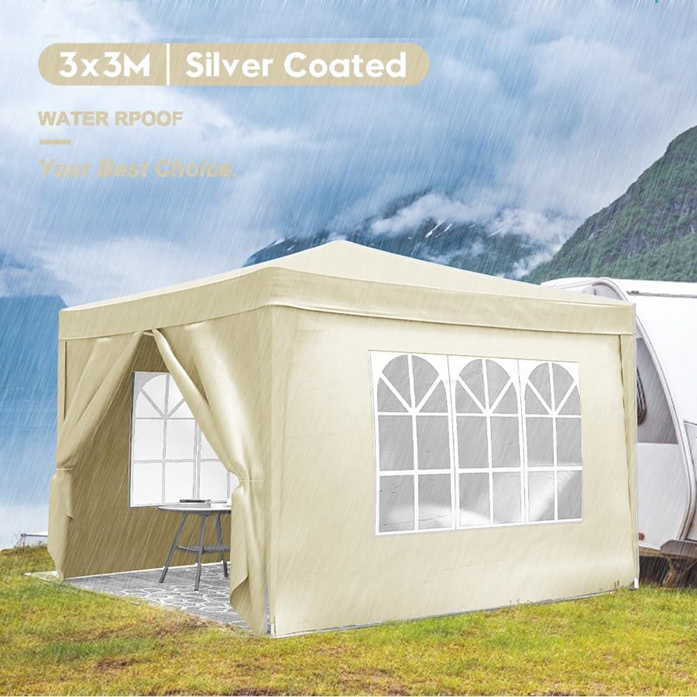 Carpa Plegable 3x3m VENBER con Paredes Removibles Beige