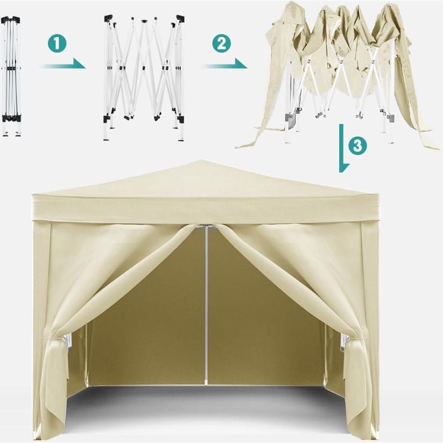 Carpa Plegable 3x3m VENBER con Paredes Removibles Beige