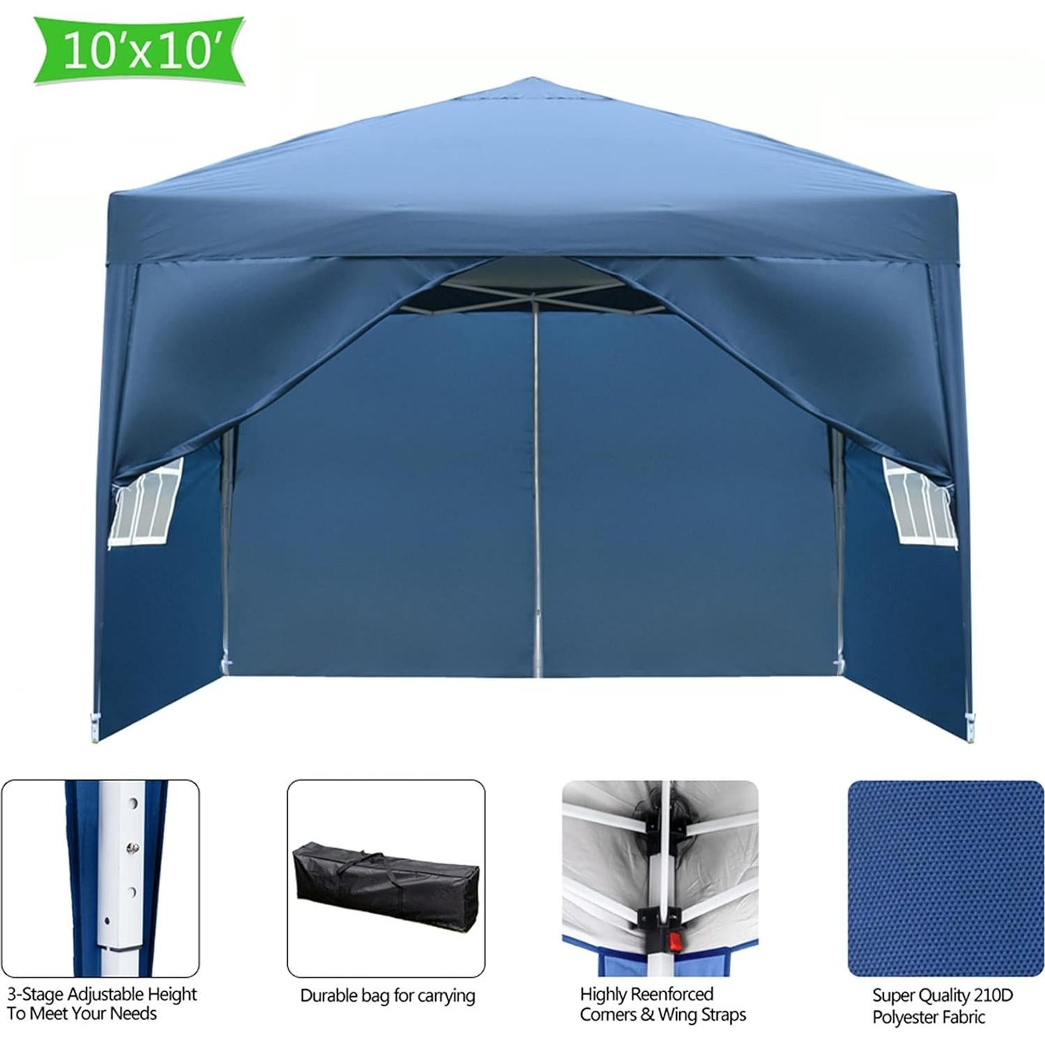 10'x10' Pop Up Canopy Tent Party Beach Tent Outdoor Camping Tent with 4 Removable Sidewalls Waterproof Gazebo Easy Set Up Canopy Shelter for Family, Parties, BBQ Events