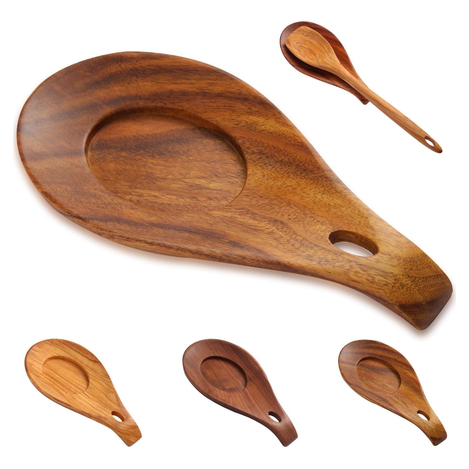 Soporte de Cuchara de Silicona y Madera de Acacia 20cm