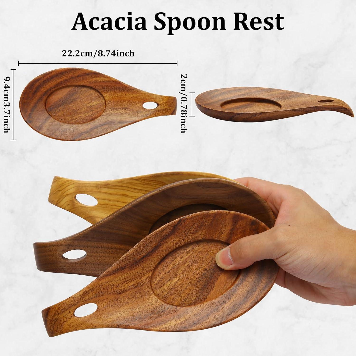 Soporte de Cuchara de Silicona y Madera de Acacia 20cm