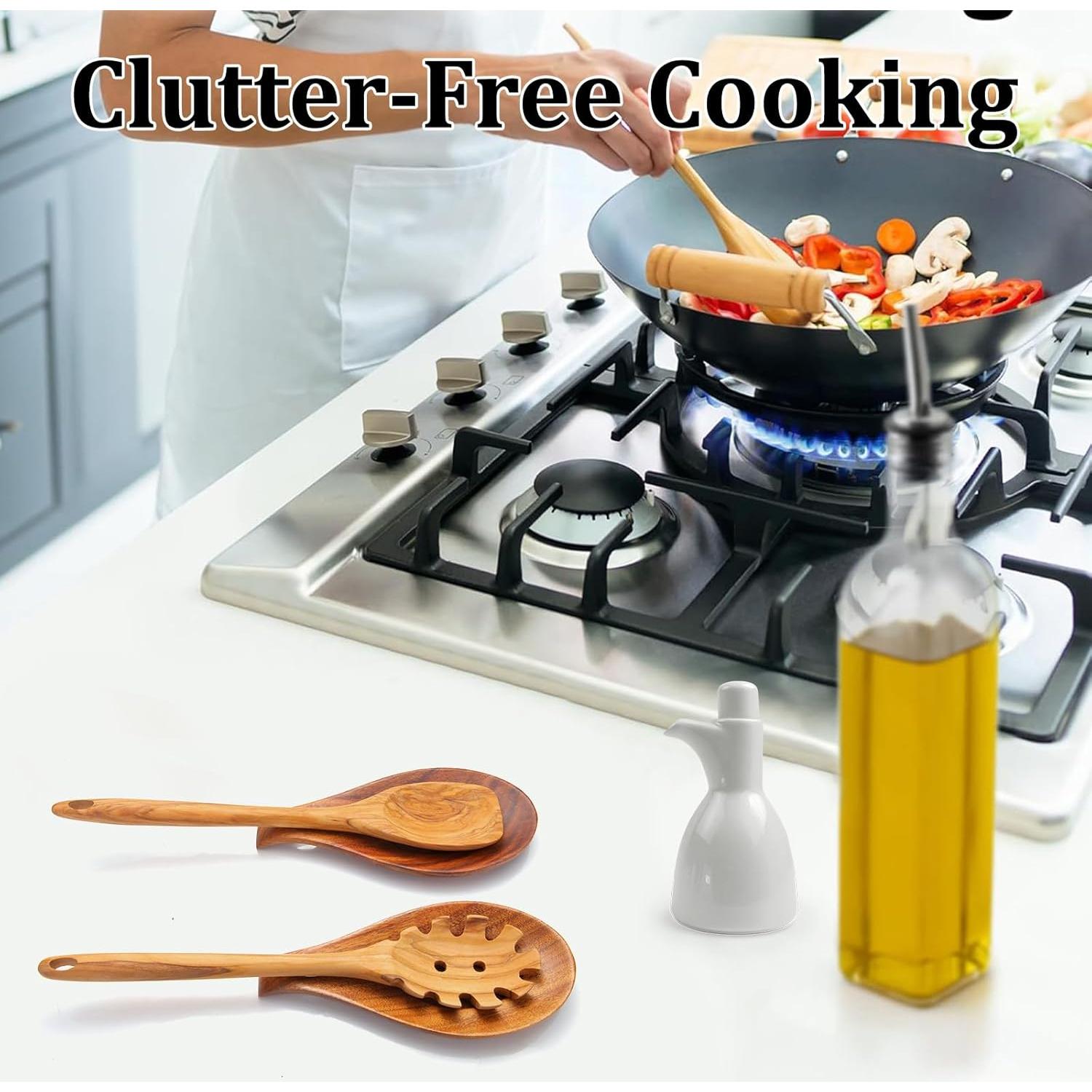 Soporte de Cuchara de Silicona y Madera de Acacia 20cm