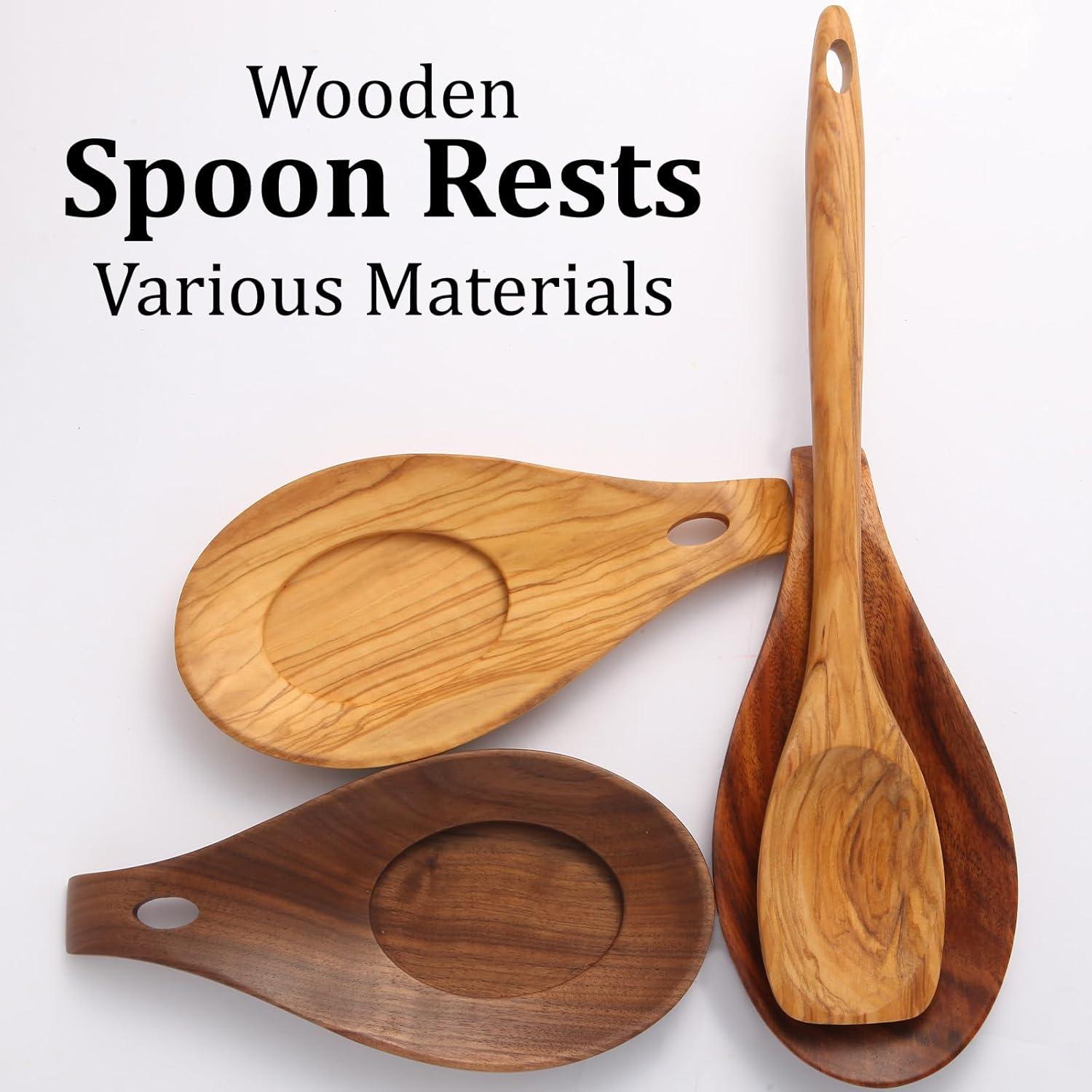 Soporte de Cuchara de Silicona y Madera de Acacia 20cm