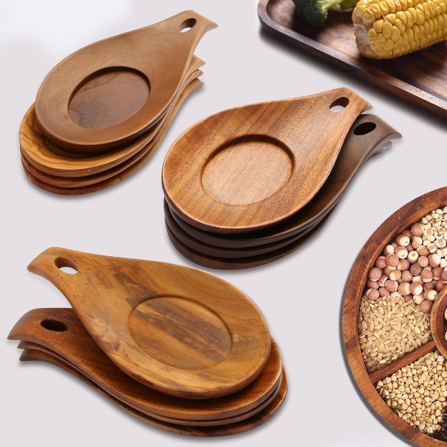 Soporte de Cuchara de Silicona y Madera de Acacia 20cm