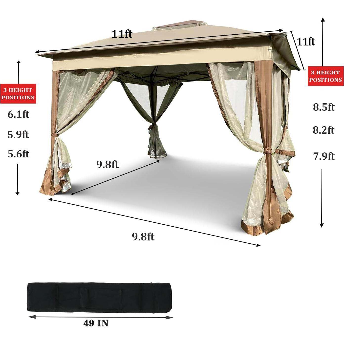 Gazebo Plegable FocusOnHome 3.35x3.35m con Mosquitera