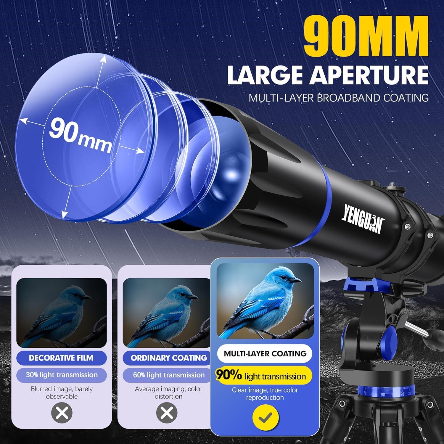 Telescopio Refractor YENGUAN 90mm 800mm para Astronomía