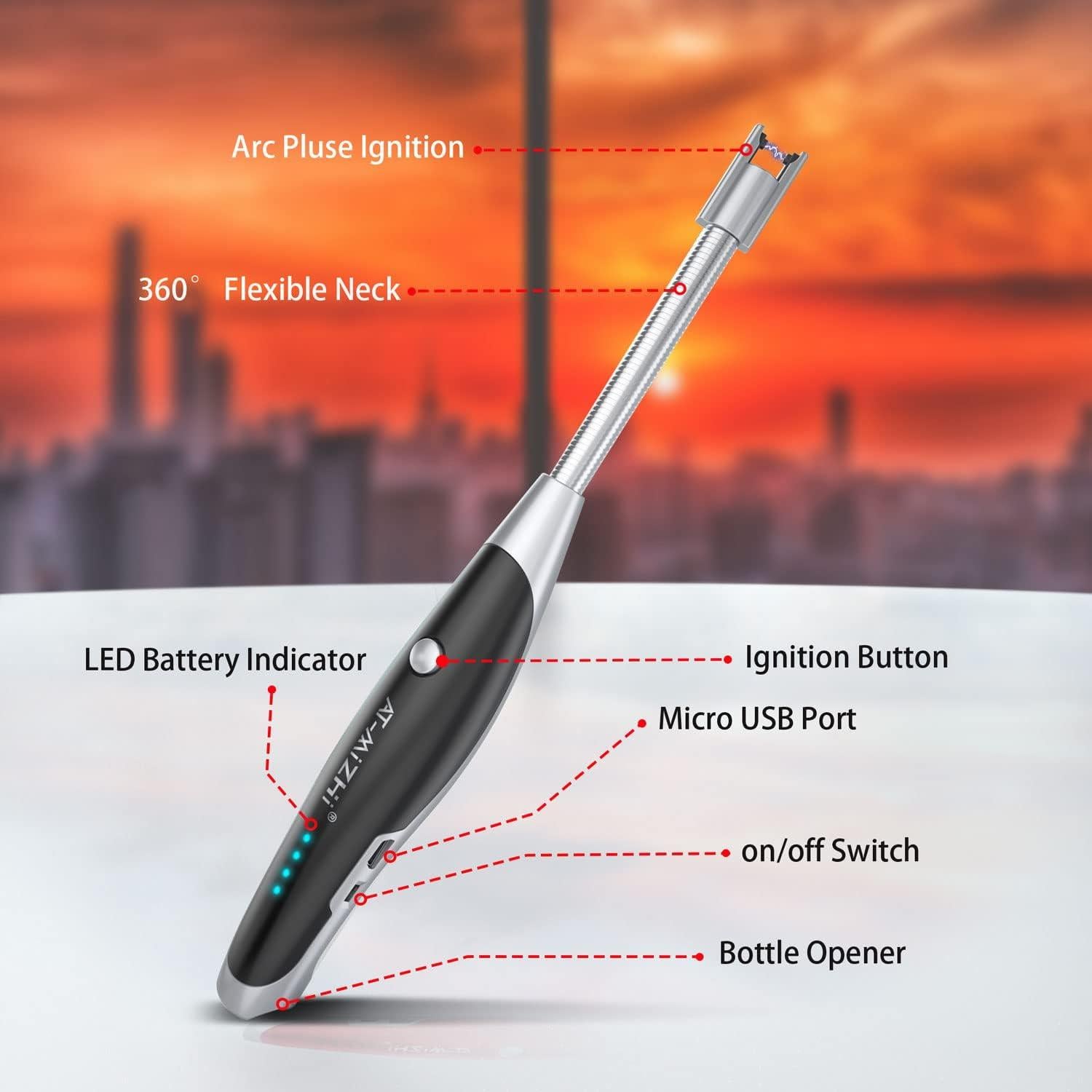 Encendedor Eléctrico AT-Mizhi Recargable con Linterna LED