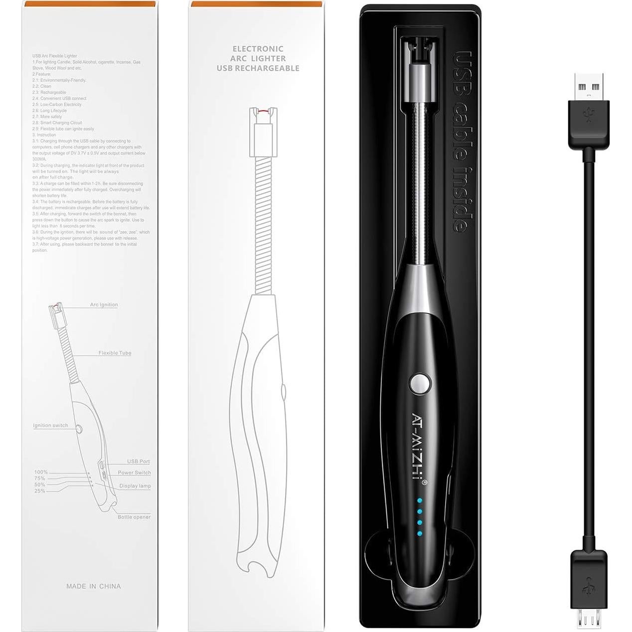 Encendedor Eléctrico AT-Mizhi Recargable con Linterna LED