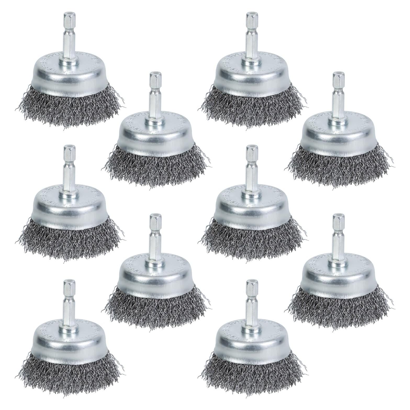 10 Cepillos de Copa de Alambre WUBOECE 5.08 cm Acero Carbono