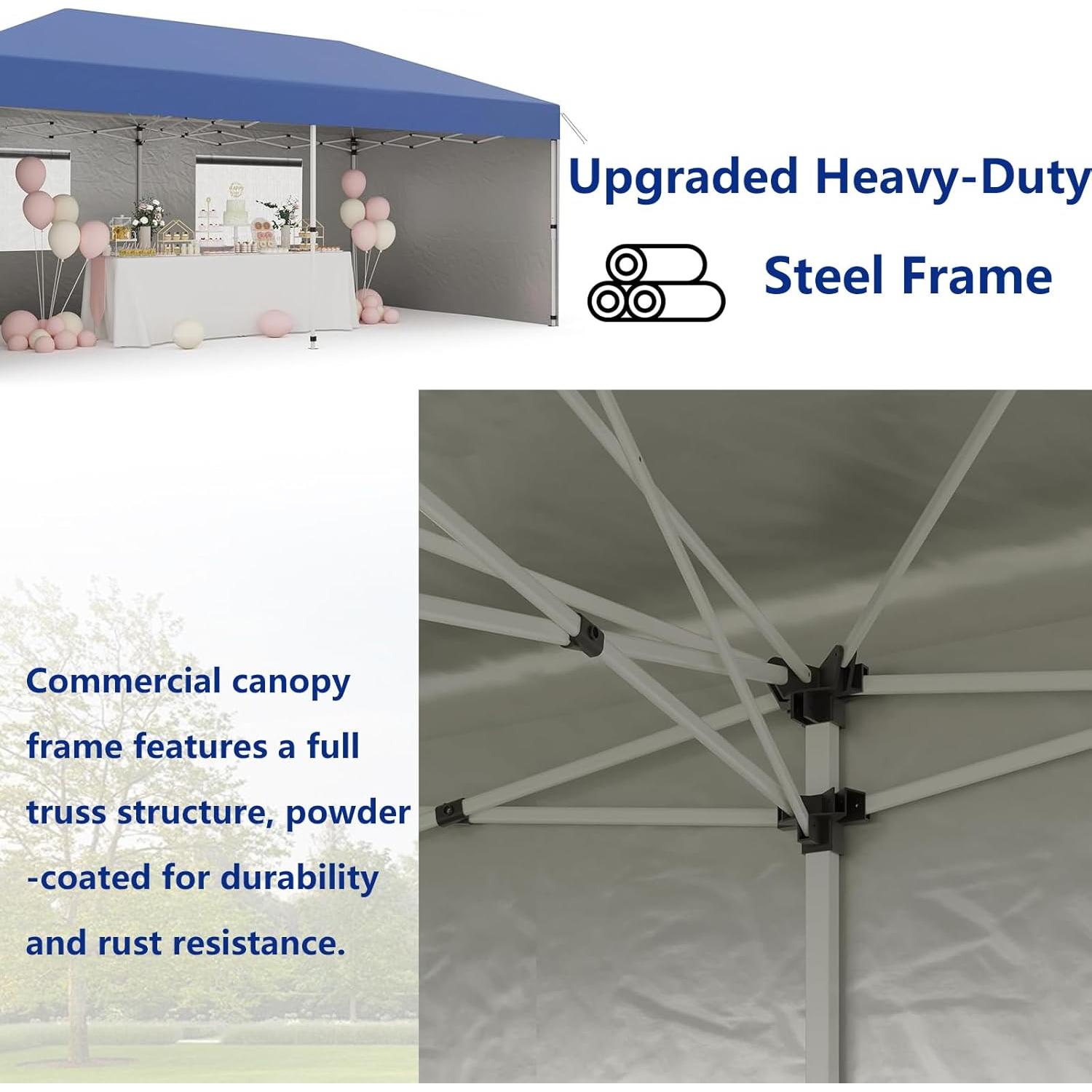 10'x 20' Pop Up Canopy Tent, Commercial Instant Canopies, 210 D Oxford Fabric, Including 4Pcs Sidewalls 12 Stakes 6 Sandbags for Farmers' Market, Wedding Event, Camping-Blue