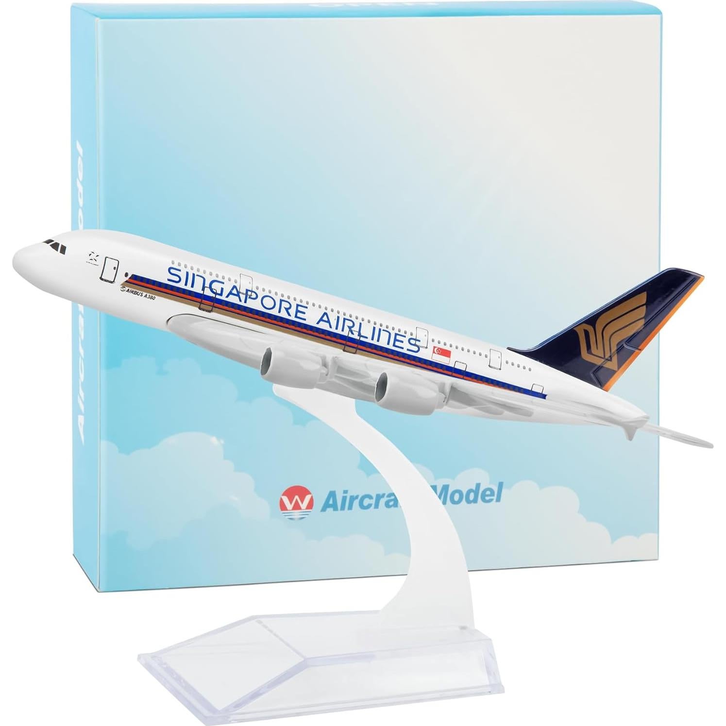 Modelo de avión Busyflies Singapur 380 16 cm metal fundido