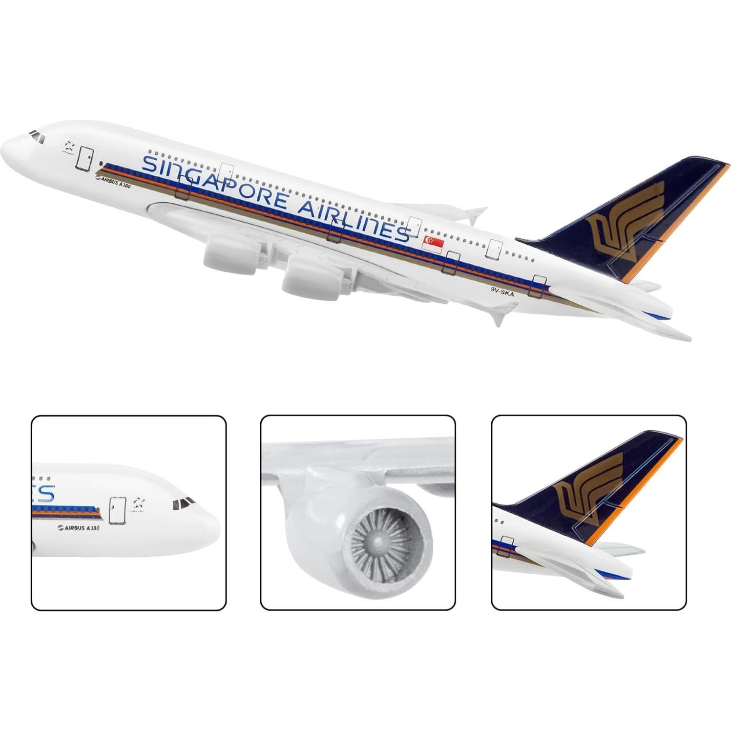 Modelo de avión Busyflies Singapur 380 16 cm metal fundido