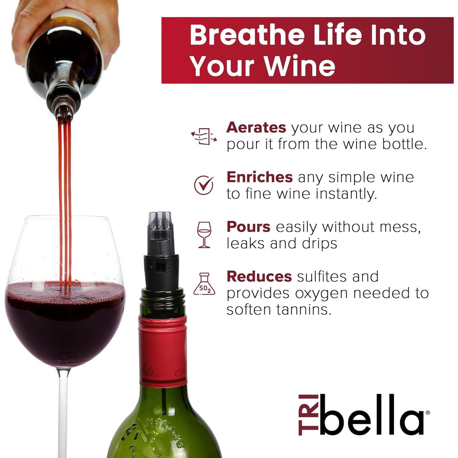 Aerador de Vino TRIbella Gris Humo 3 Picos Acrílico Sin Goteo