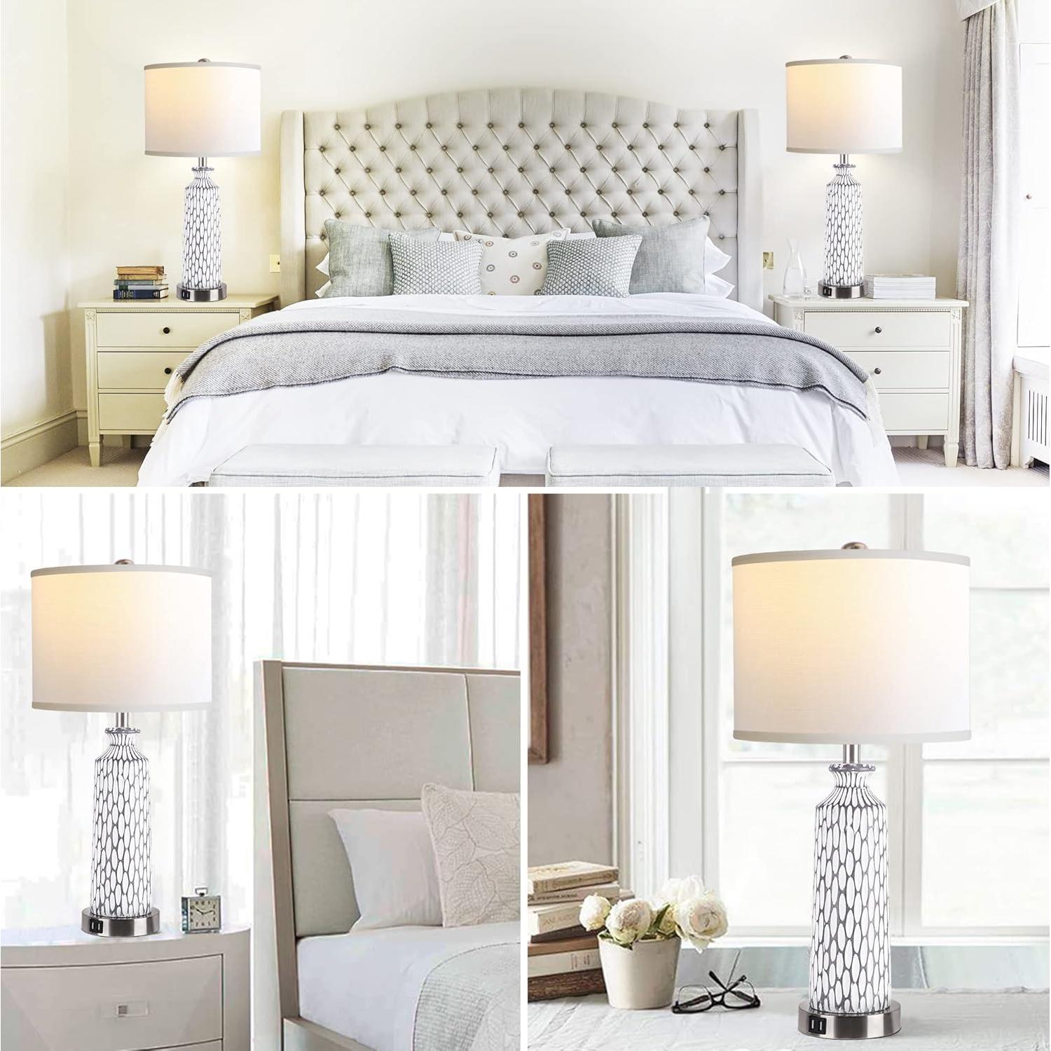 Lámpara de Mesa QiMH Set de 2 con Puertos USB y Control Táctil