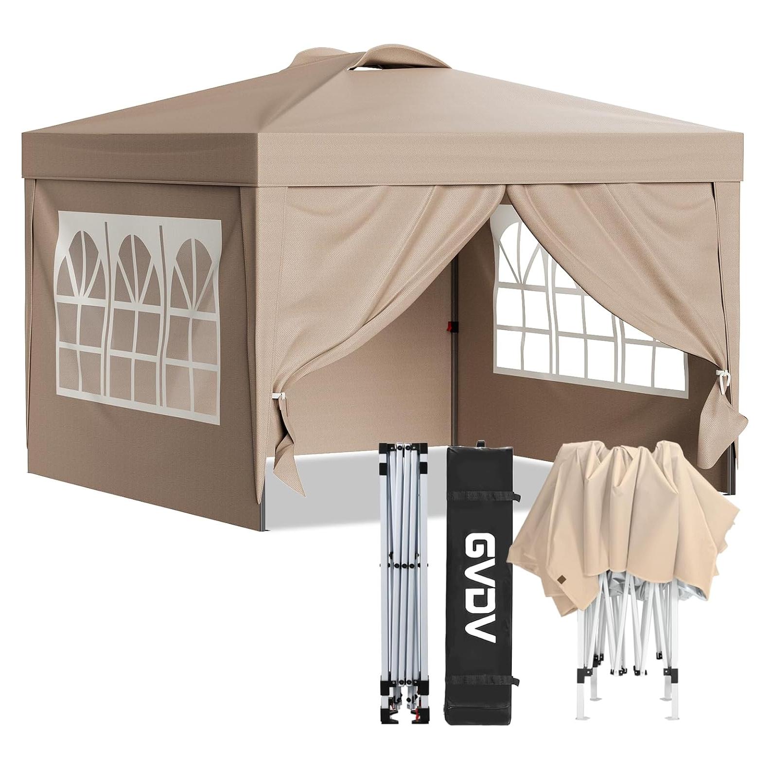 Carpa Plegable GVDV 3x3m con 4 Paredes Desmontables Caqui