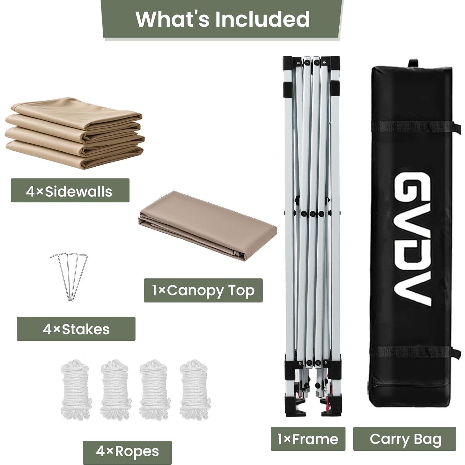 Carpa Plegable GVDV 3x3m con 4 Paredes Desmontables Caqui