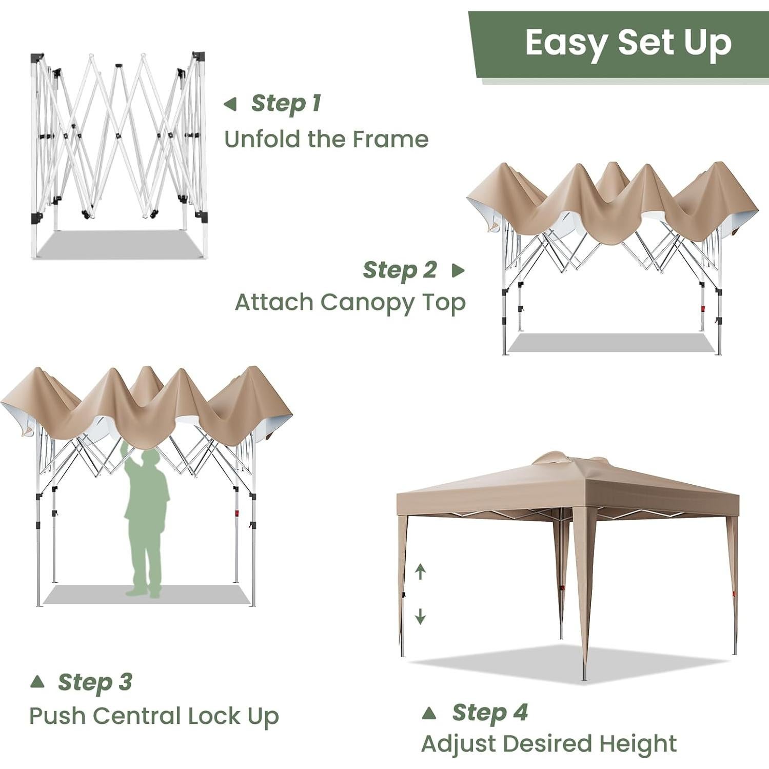 Carpa Plegable GVDV 3x3m con 4 Paredes Desmontables Caqui