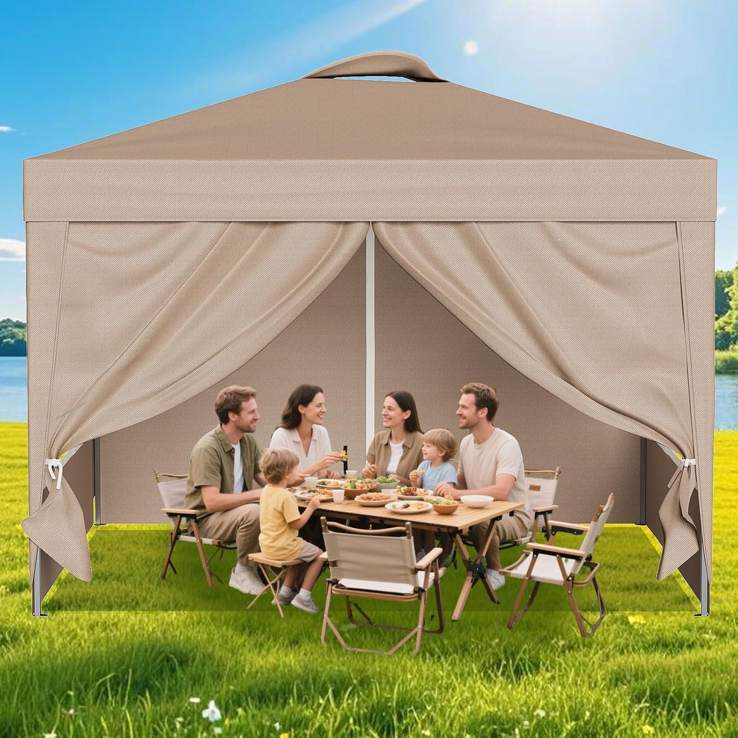 Carpa Plegable GVDV 3x3m con 4 Paredes Desmontables Caqui