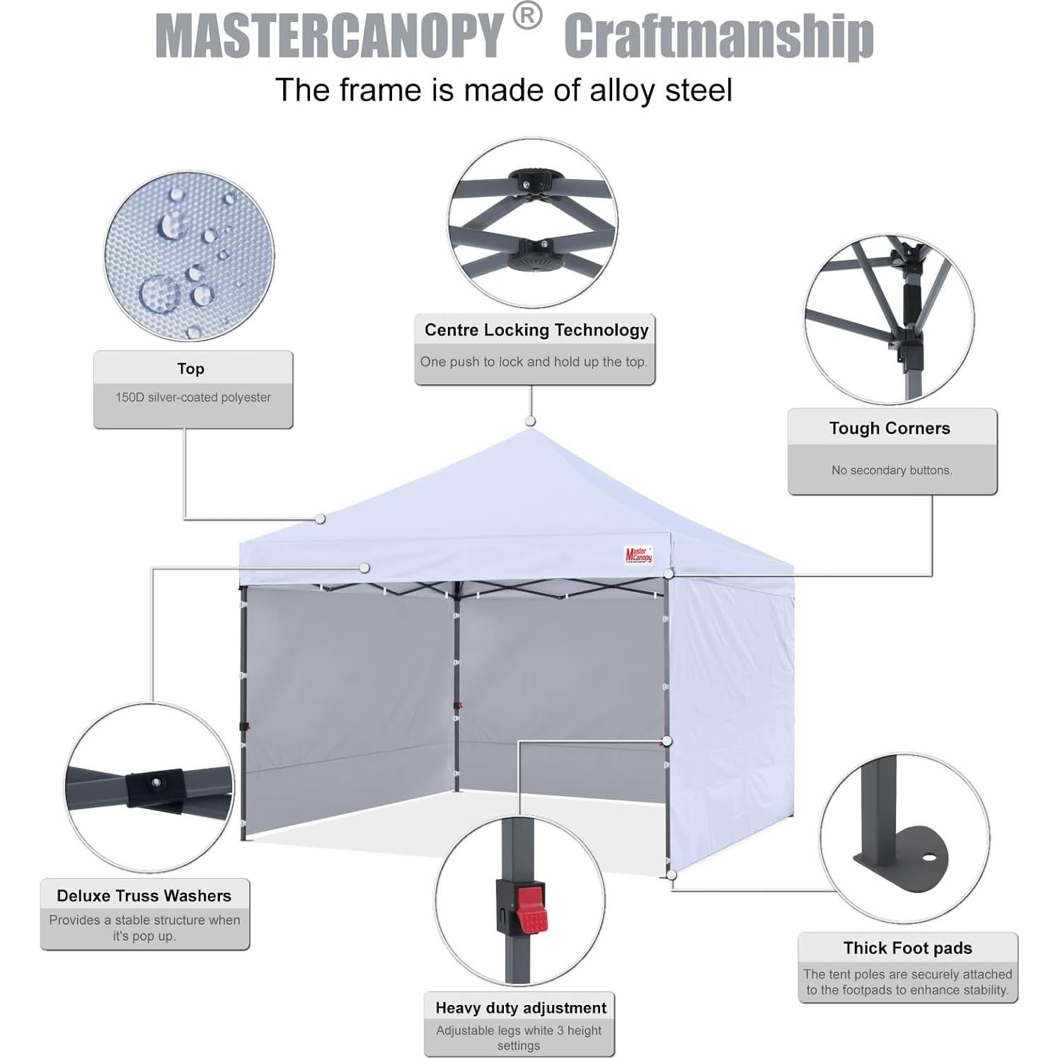 Carpa Plegable MASTERCANOPY 3x3m Blanca con Paredes Laterales