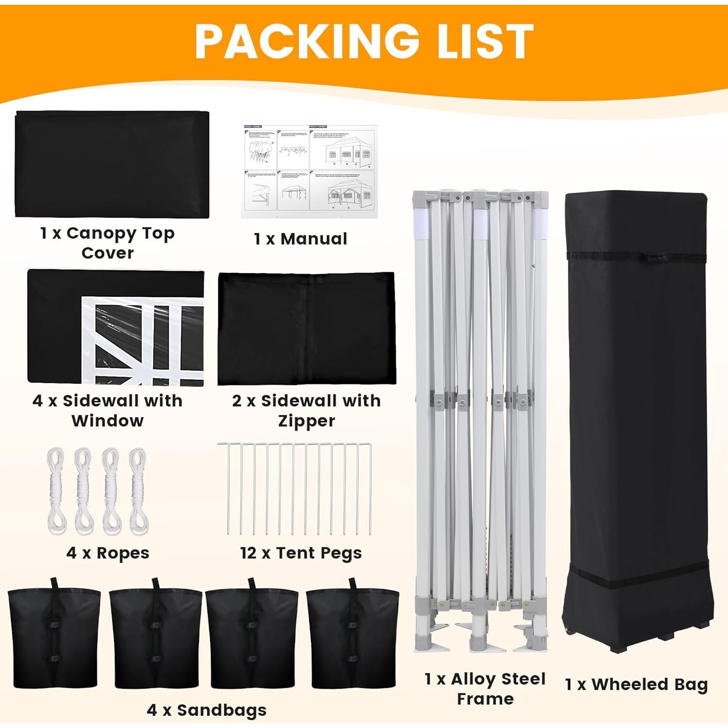 Carpa Plegable Kromax 10x6m Impermeable con Paredes Laterales