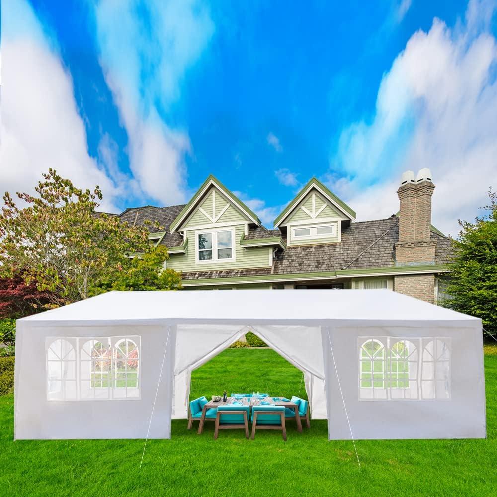 White Party Tent 10'x30' Outdoor Wedding Canopy Tents for Parties with 8 Removable Sidewalls Waterproof Event Gazebo Shelter Tent Perfect for Patio Birthday Wedding Graduation