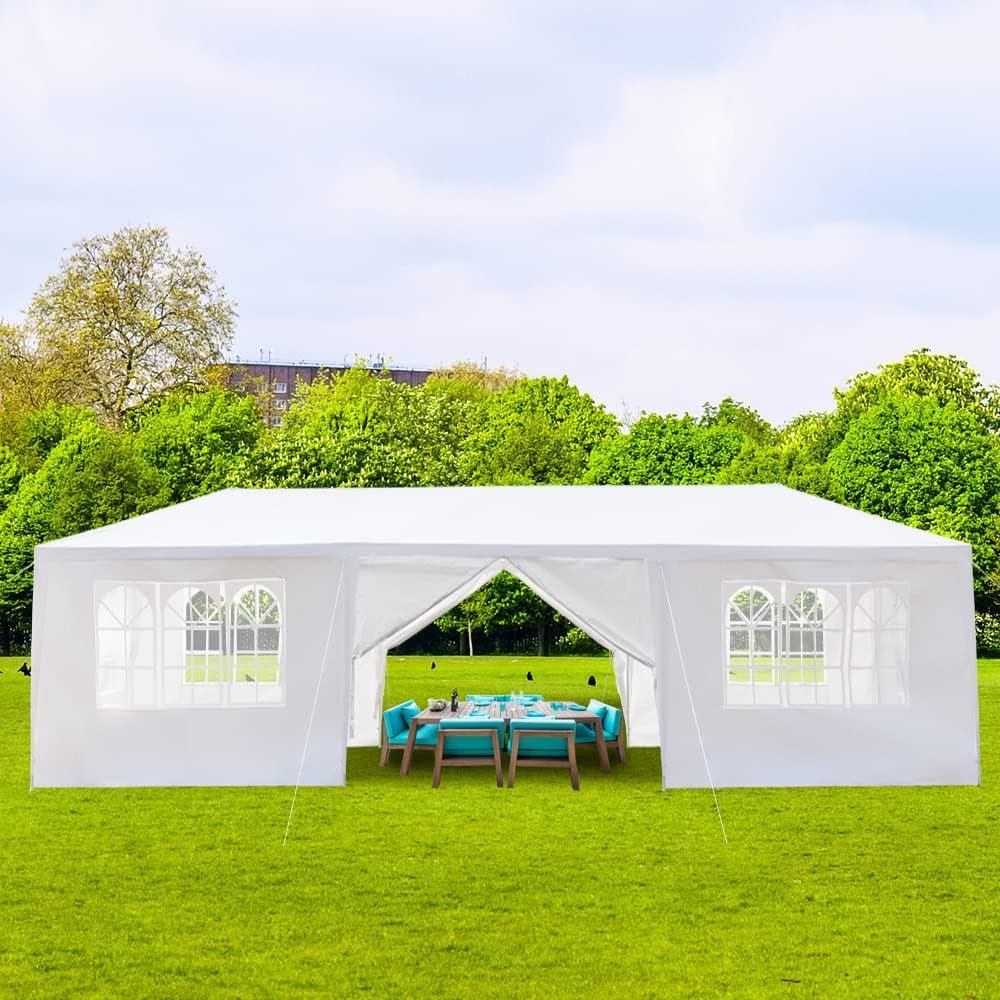 White Party Tent 10'x30' Outdoor Wedding Canopy Tents for Parties with 8 Removable Sidewalls Waterproof Event Gazebo Shelter Tent Perfect for Patio Birthday Wedding Graduation