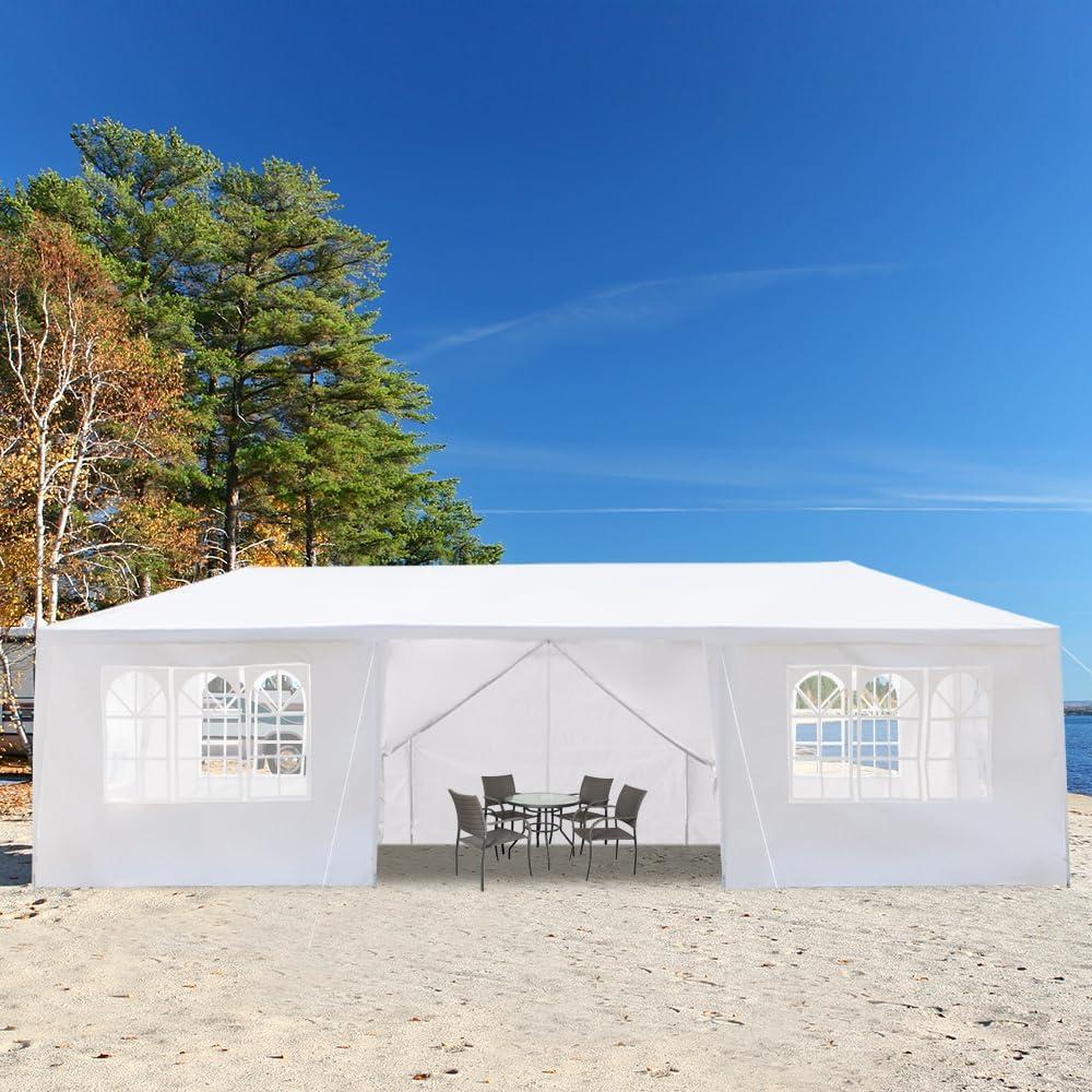 White Party Tent 10'x30' Outdoor Wedding Canopy Tents for Parties with 8 Removable Sidewalls Waterproof Event Gazebo Shelter Tent Perfect for Patio Birthday Wedding Graduation