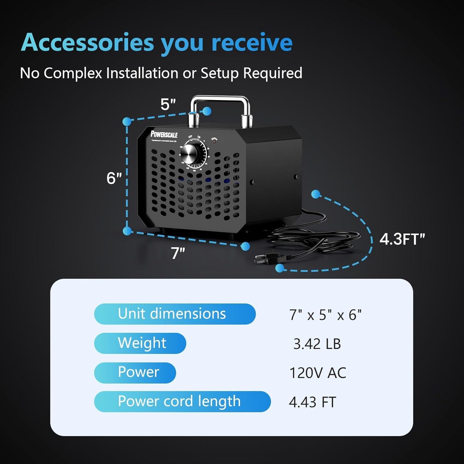Generador de Ozono PowerScale OZA1 60,000 mg/h Compacto