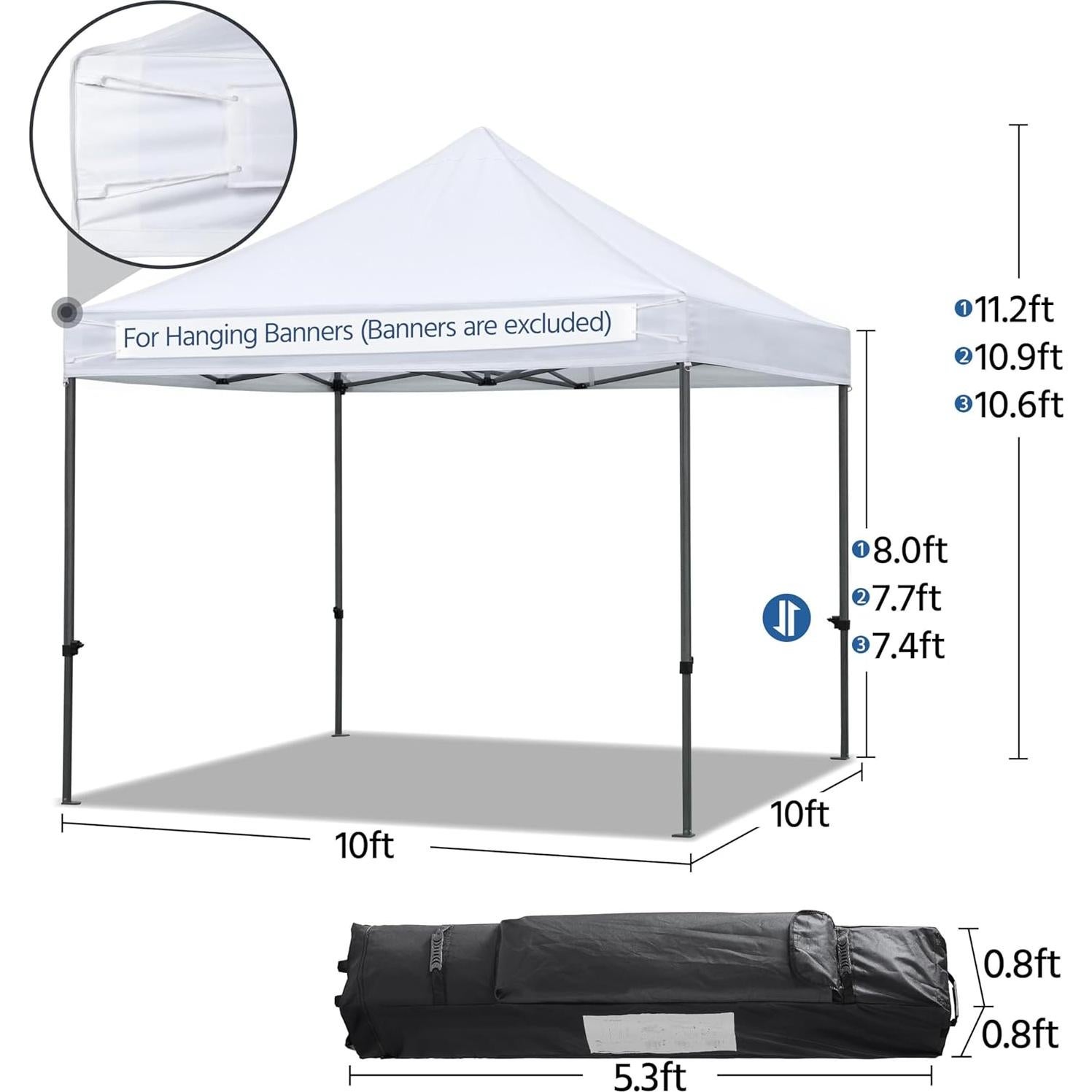 Topeakmart 10x10 Pop-up Canopy Tent, Event Tent Commercial Instant Canopy, Instant Metal Frame Gazebo Outdoor Tent Instant Shelter for Camping, Wedding, Picnic, Commercial uses - White