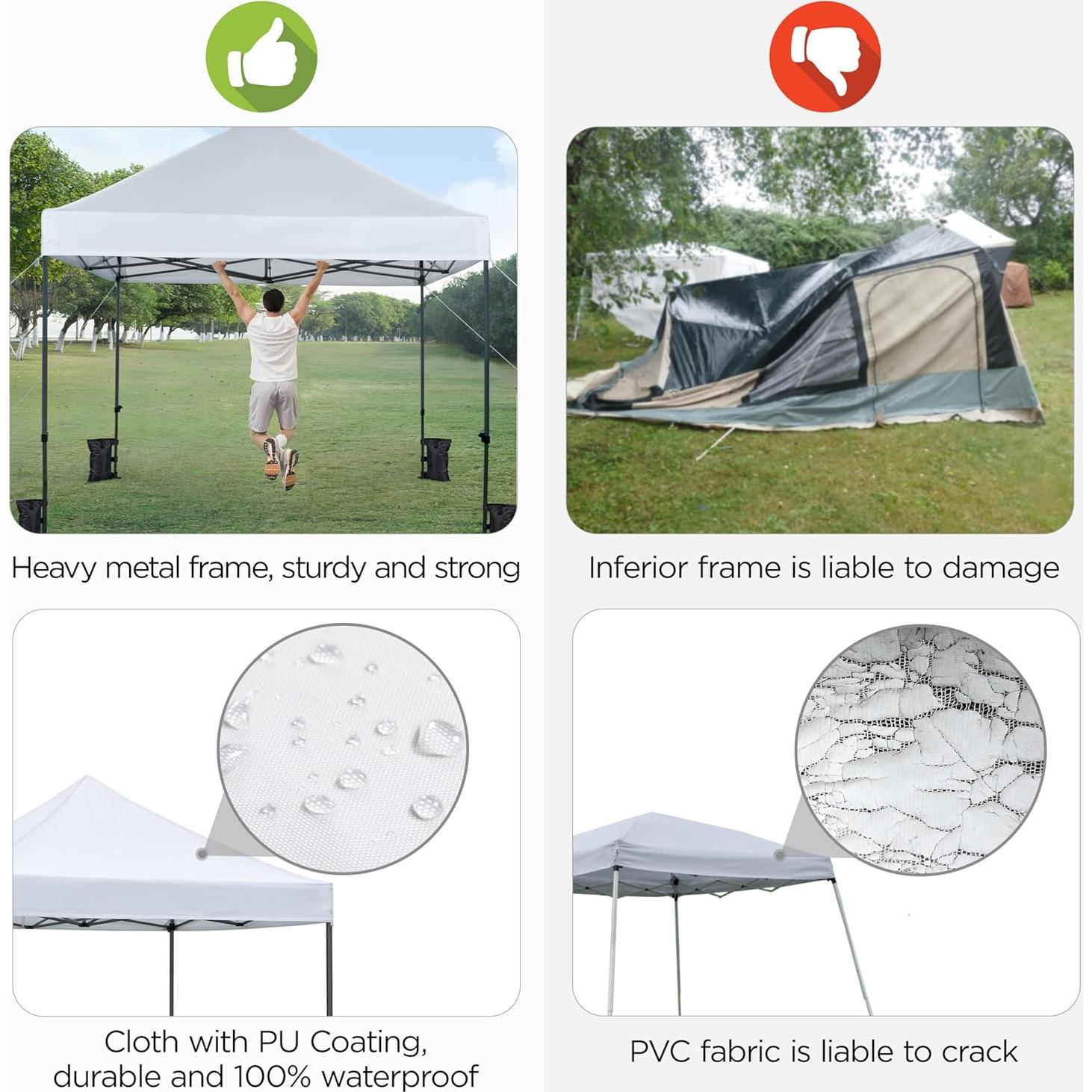 Topeakmart 10x10 Pop-up Canopy Tent, Event Tent Commercial Instant Canopy, Instant Metal Frame Gazebo Outdoor Tent Instant Shelter for Camping, Wedding, Picnic, Commercial uses - White