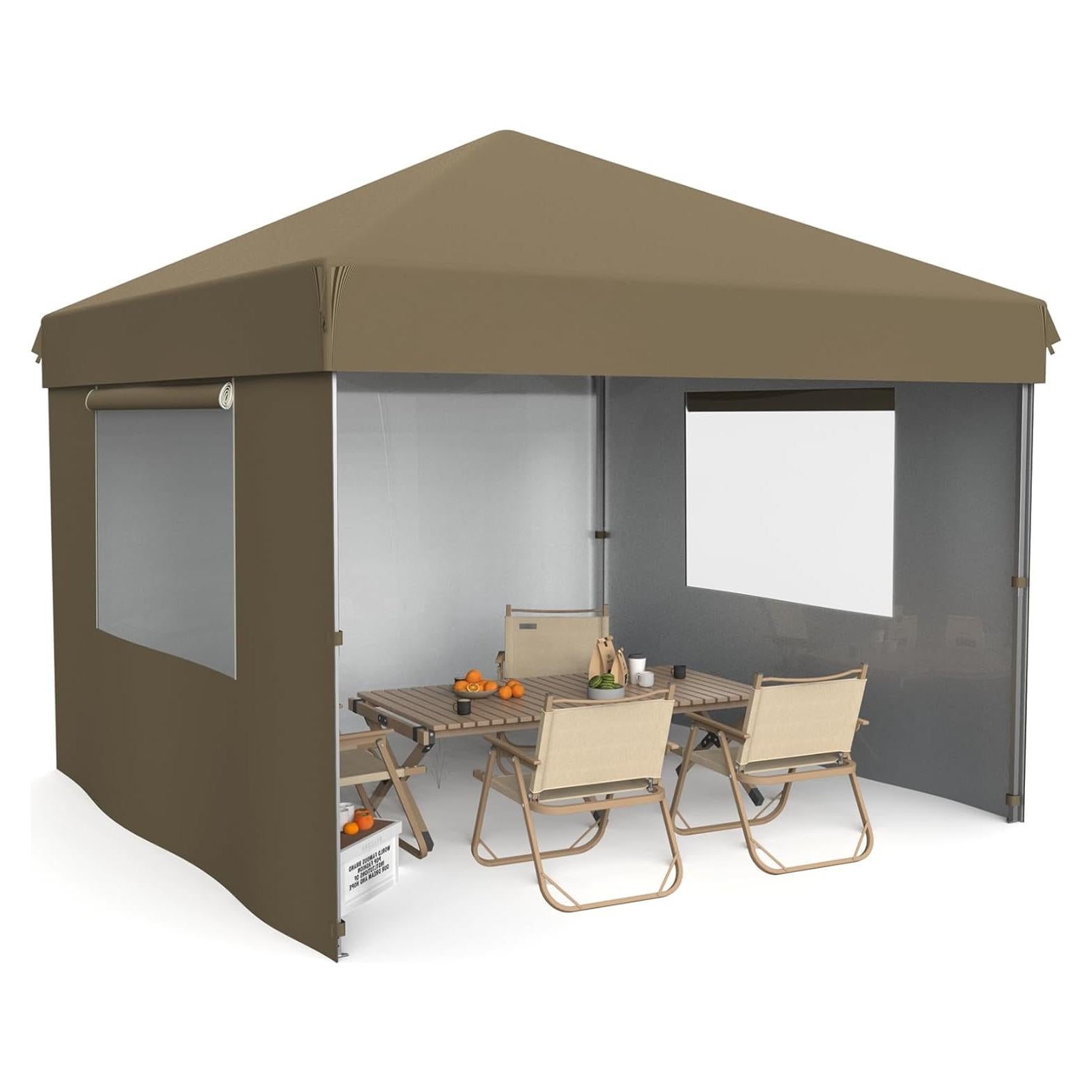 Carpa Plegable 3x3m HarmonyHealth Caqui con 3 Paredes Removibles