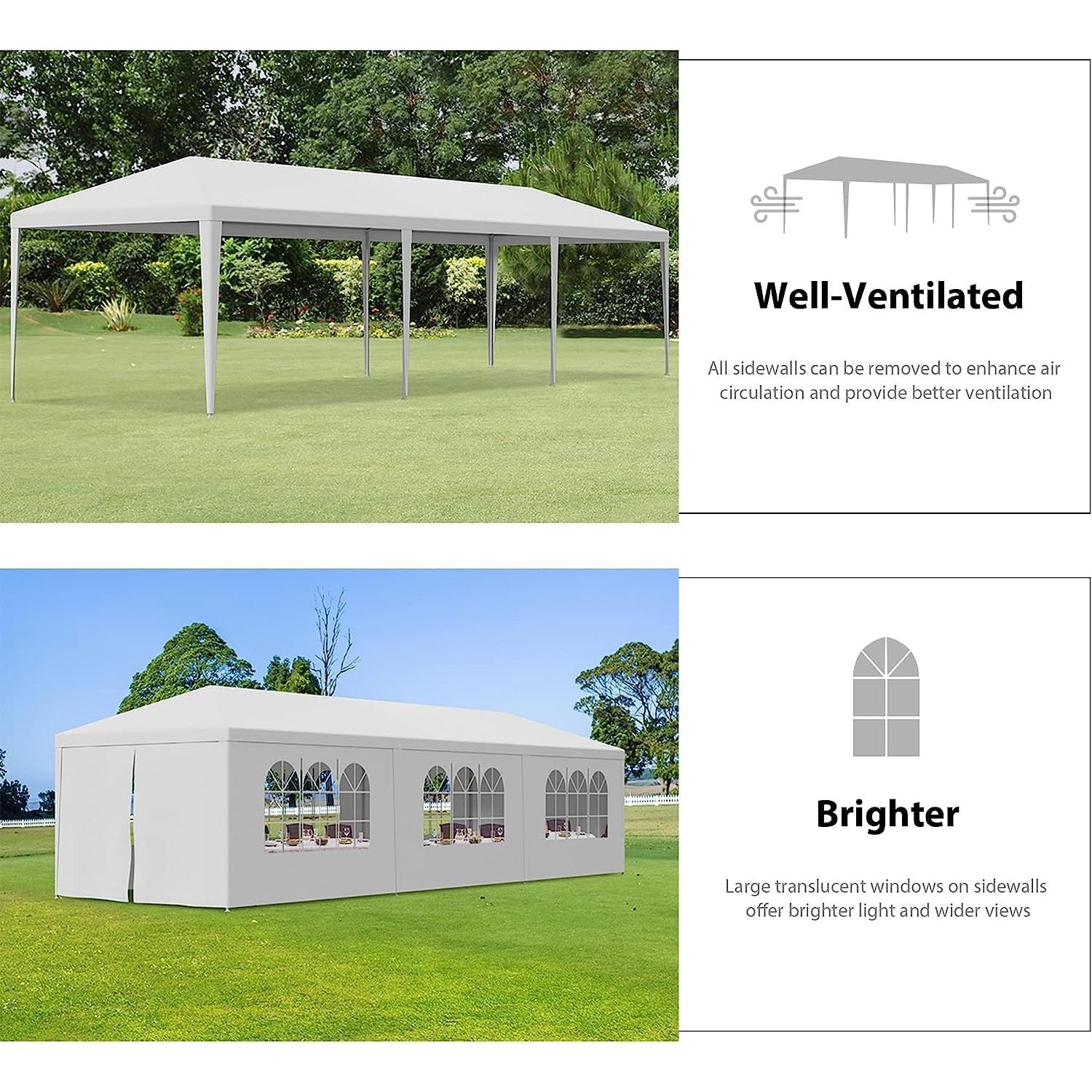 10x30 Gazebo Instant Portable Canopy Tent, Large Canopy Tent for Parties with 8 Sidewall 2 Zipper Door for Patio/Outdoor/Wedding Parties and Events