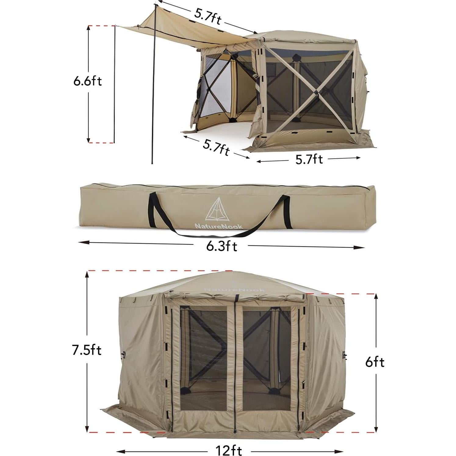 Tienda Gazebo Plegable NatureNook 3.66x3.66m para 8 Personas