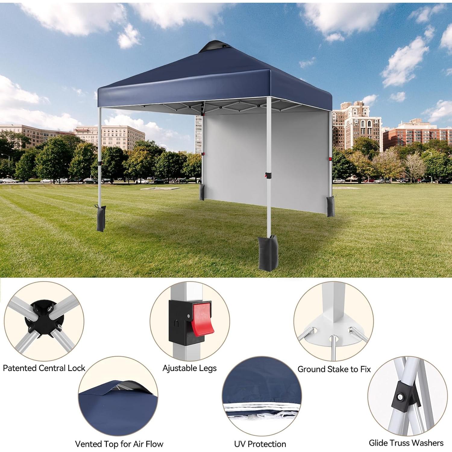 Carpa Plegable 3x3m GarveeLife con 1 Pared Lateral - Azul Marino