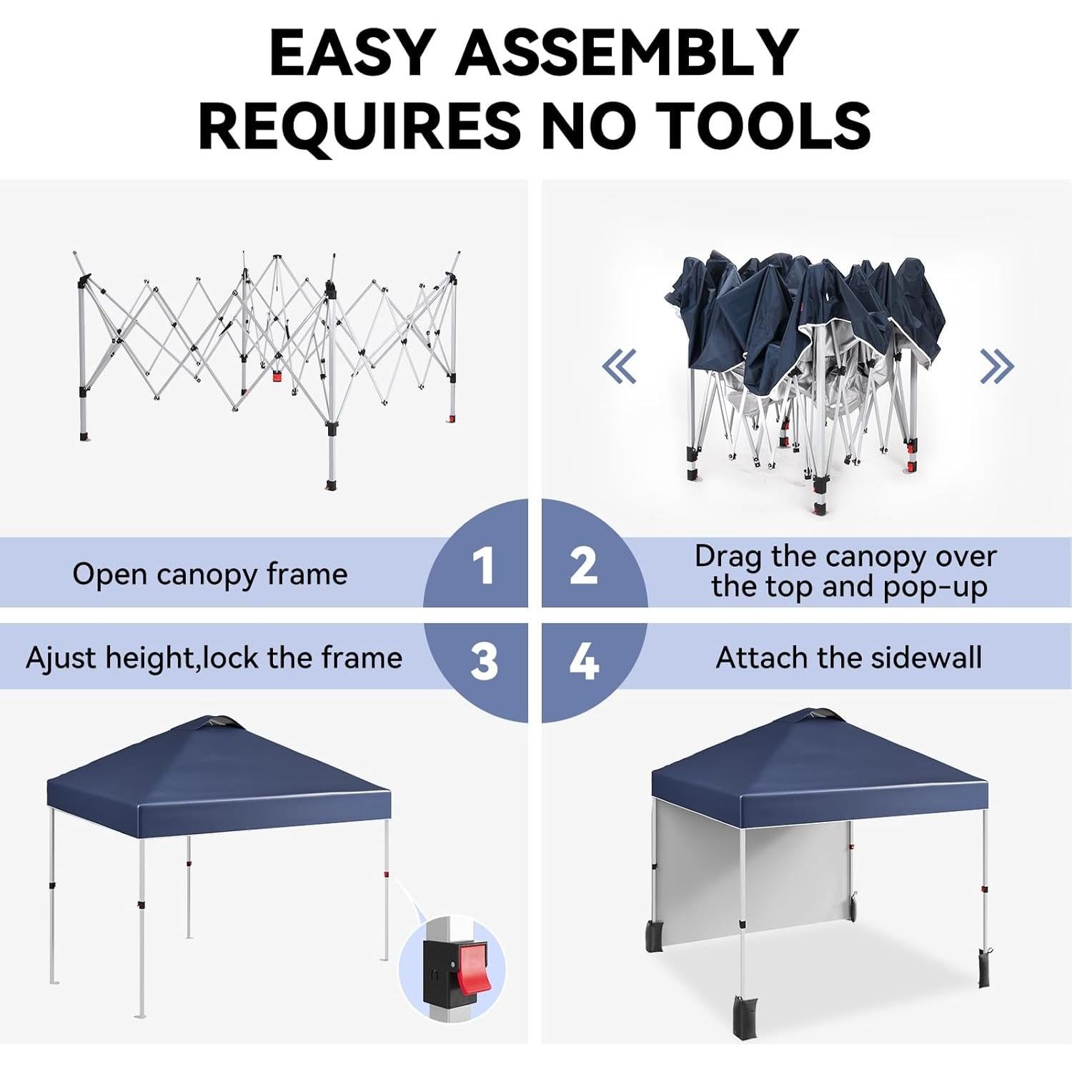 Carpa Plegable 3x3m GarveeLife con 1 Pared Lateral - Azul Marino