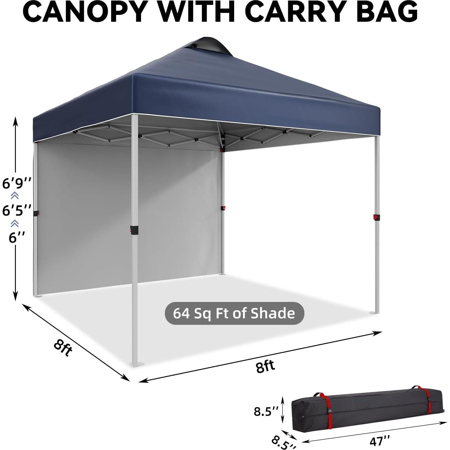 Carpa Plegable 3x3m GarveeLife con 1 Pared Lateral - Azul Marino