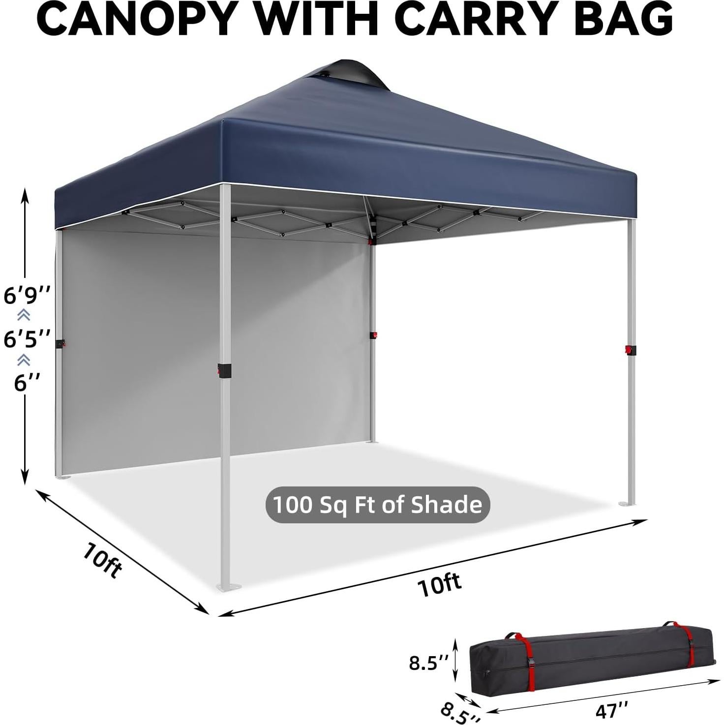 Carpa Plegable 3x3m GarveeLife con 1 Pared Lateral - Azul Marino