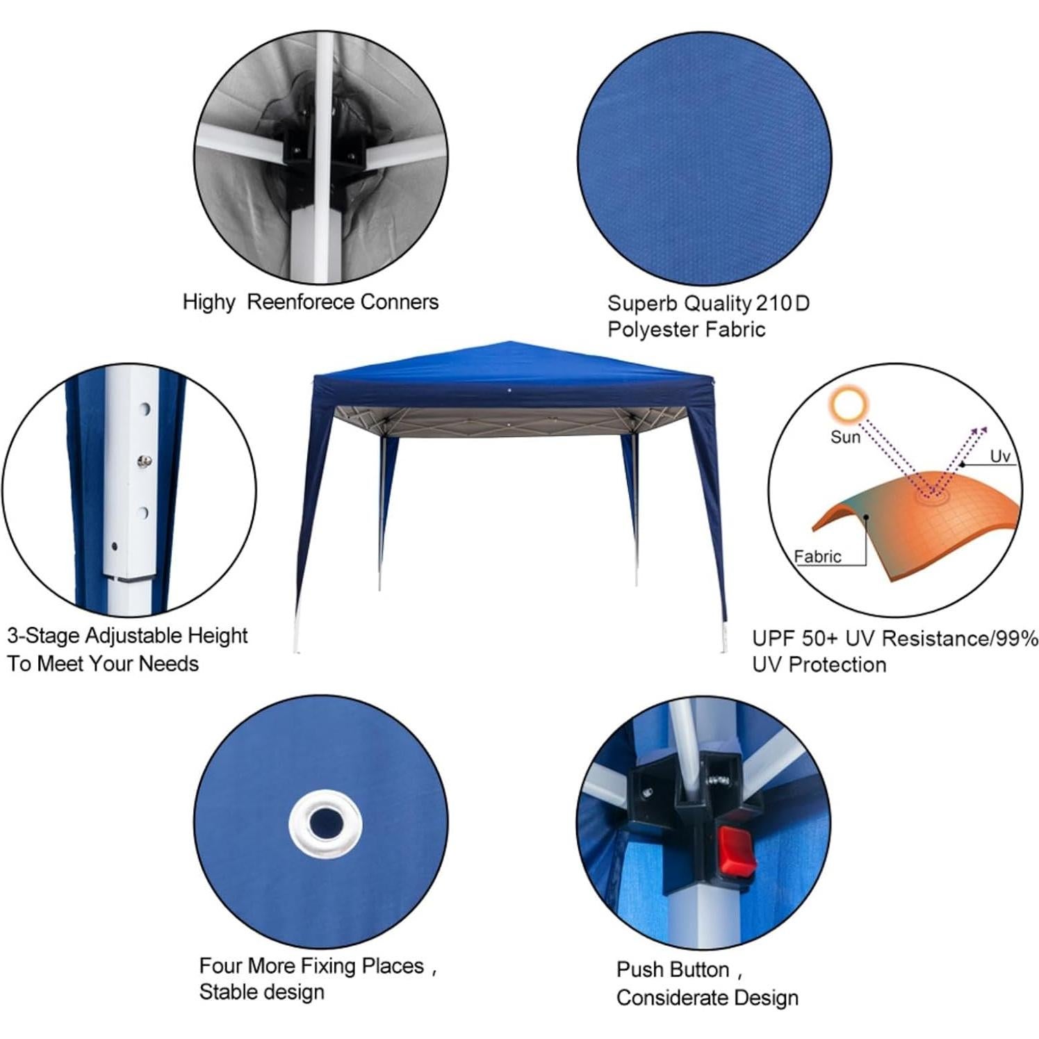 Carpa Camping Plegable Yotefe 3x3m Impermeable Azul