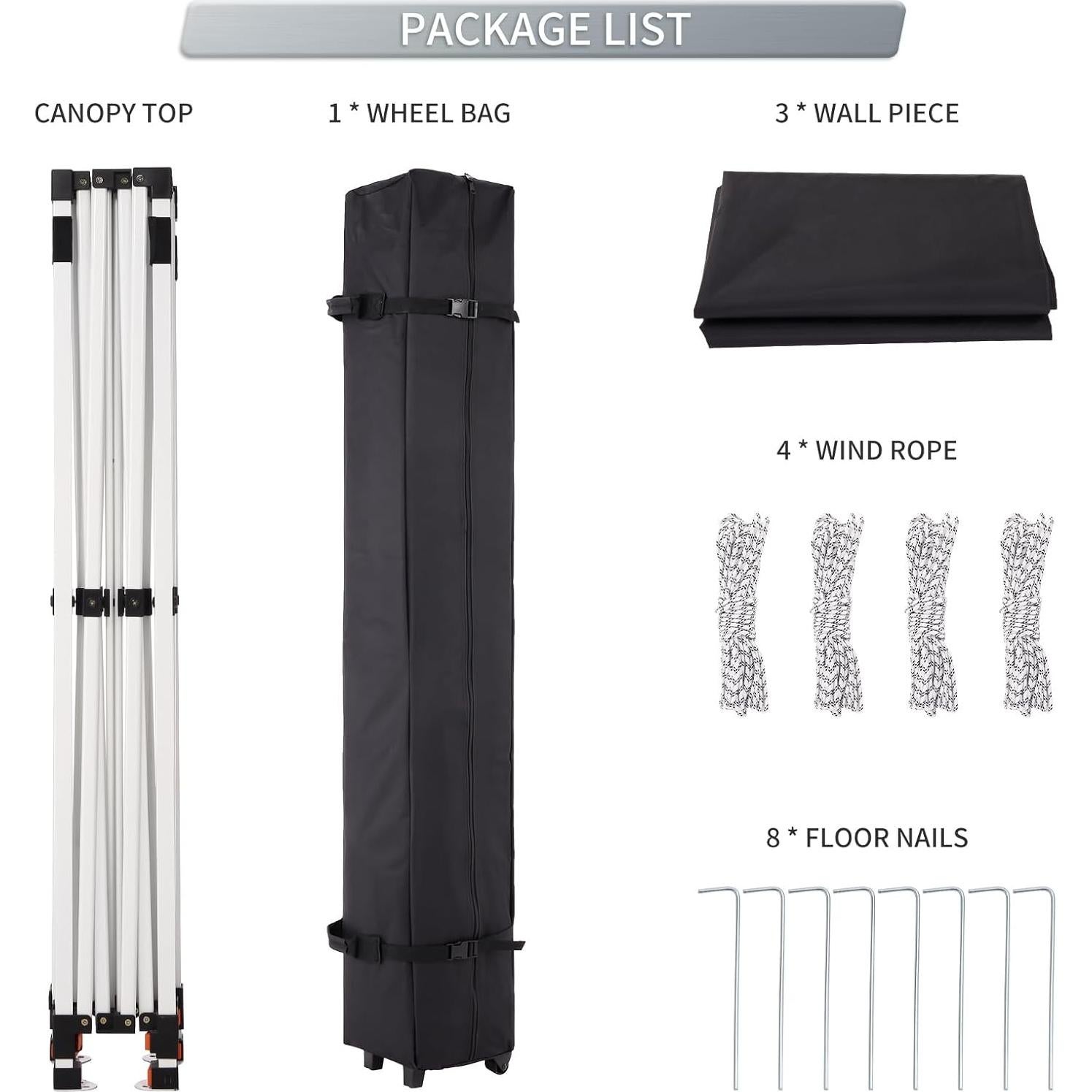 GarveeLife 10 x 10 Pop Up Canopy Tent, Commercial Instant Shade Canopy with 3 Removable Sidewalls, Heavy Duty Outdoor Canopy with Wheeled Carry Bag, Stakes and Nails, Black