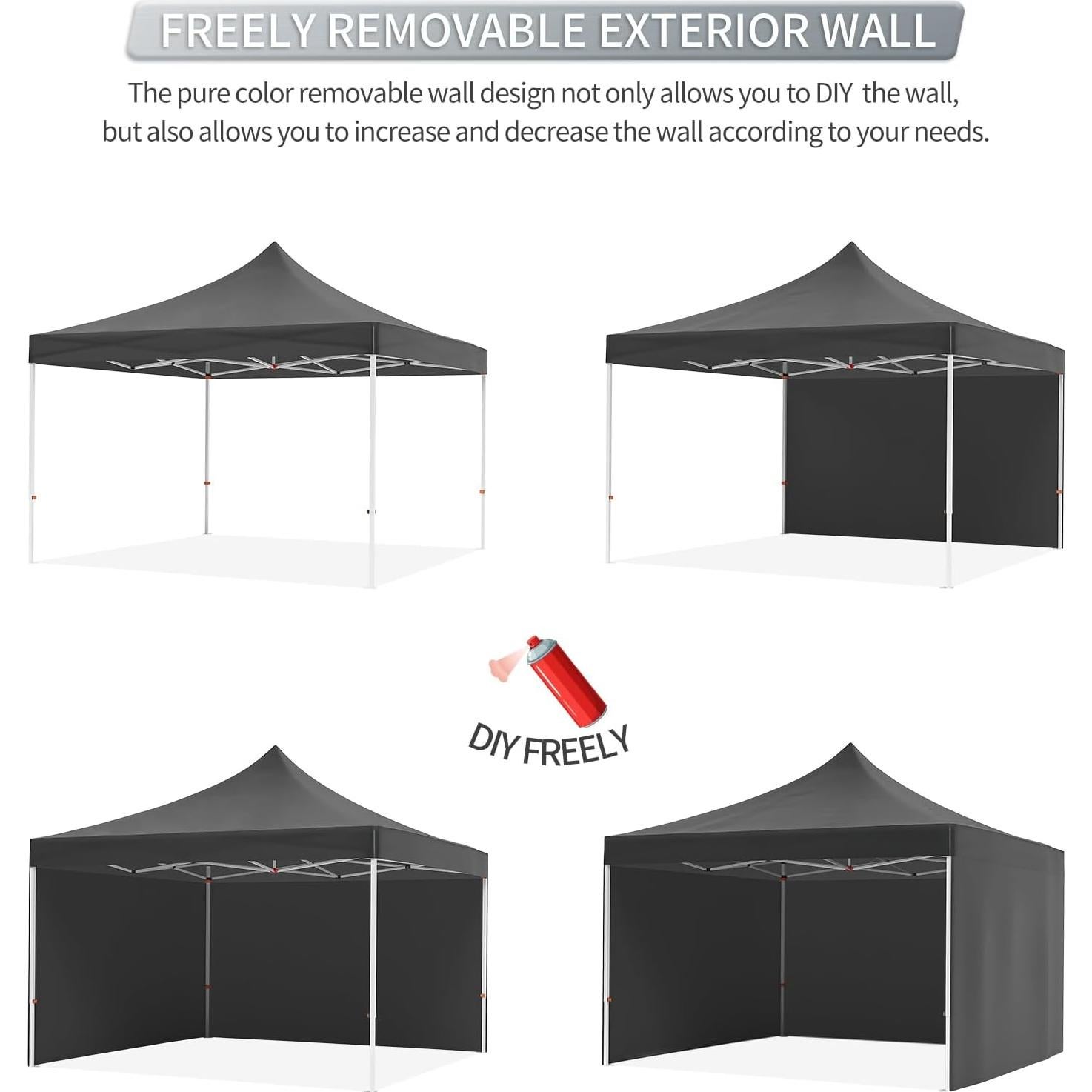 GarveeLife 10 x 10 Pop Up Canopy Tent, Commercial Instant Shade Canopy with 3 Removable Sidewalls, Heavy Duty Outdoor Canopy with Wheeled Carry Bag, Stakes and Nails, Black