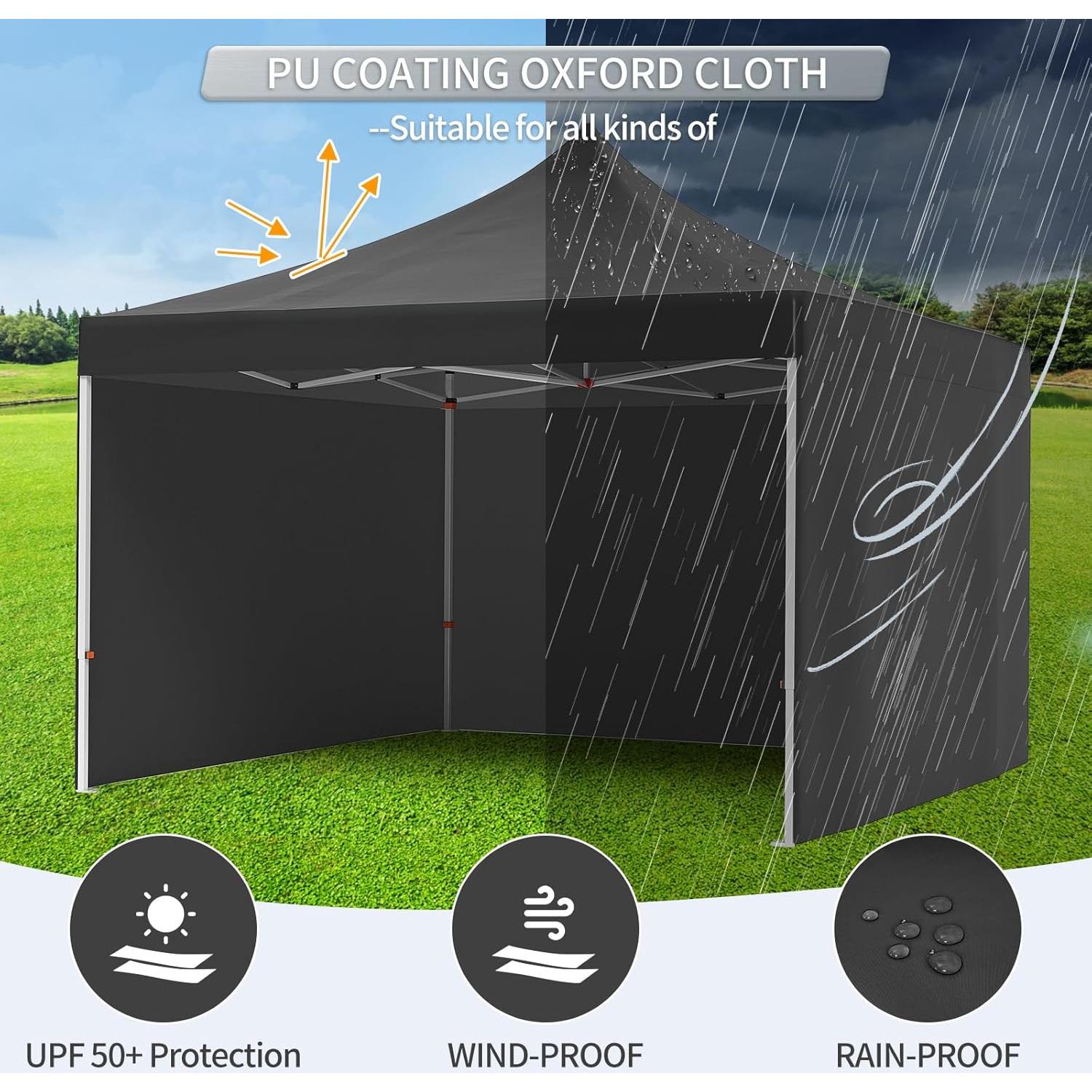 GarveeLife 10 x 10 Pop Up Canopy Tent, Commercial Instant Shade Canopy with 3 Removable Sidewalls, Heavy Duty Outdoor Canopy with Wheeled Carry Bag, Stakes and Nails, Black