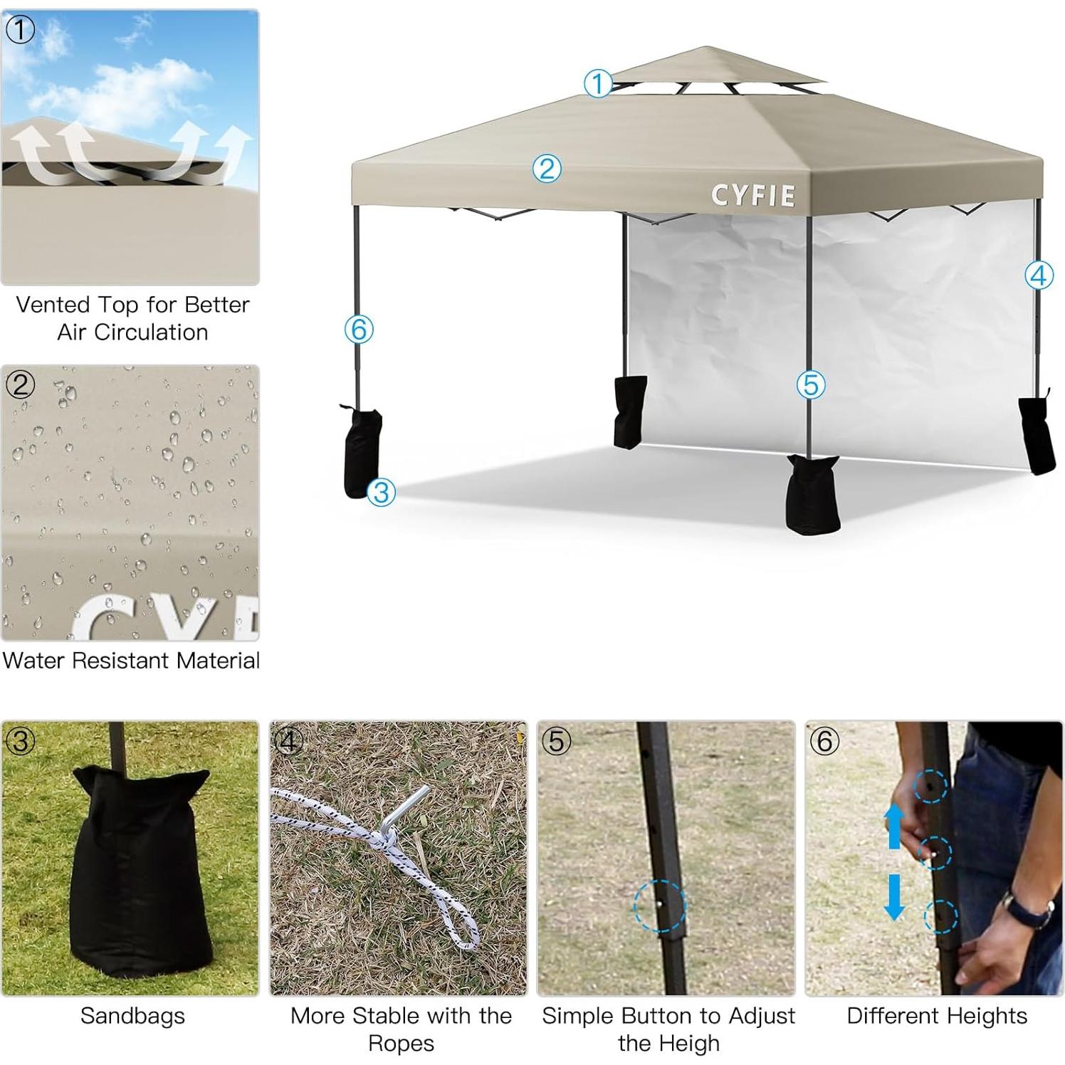 Carpa Plegable 10x10 Cyfie Impermeable con Pared Lateral