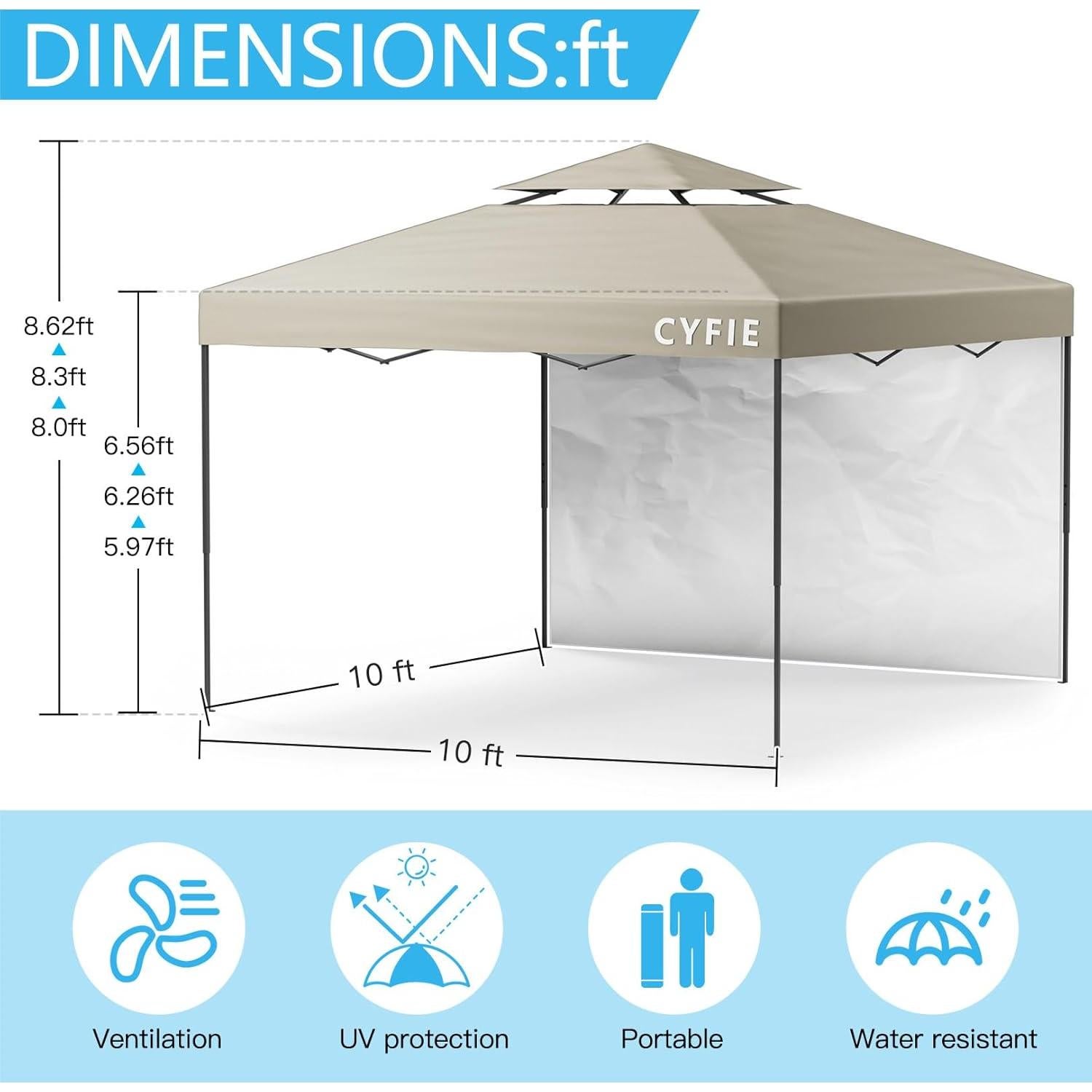 Carpa Plegable 10x10 Cyfie Impermeable con Pared Lateral