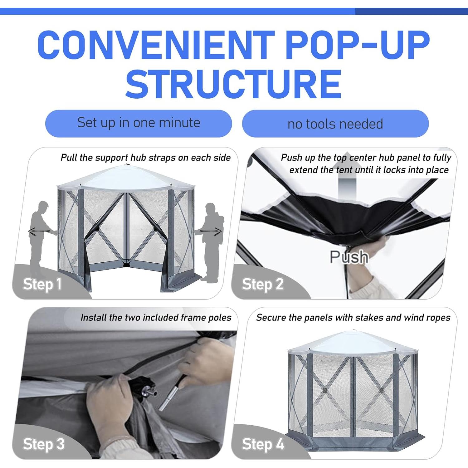 Carpa Plegable 3x3m ATGHYURT Impermeable con Paredes de Malla